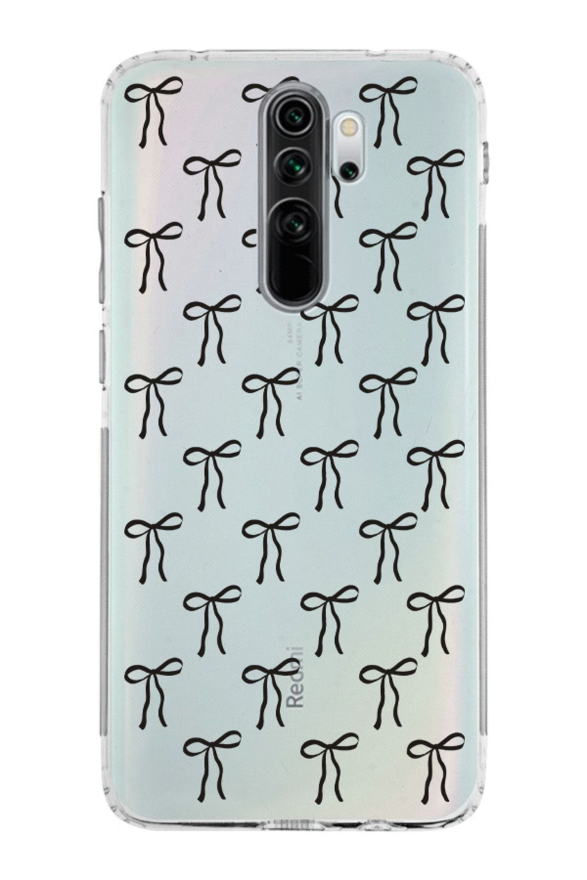moonset Xiaomi Redmi Note 8 Pro Uyumlu Siyah Fiyonk Tasarımlı Baskılı Şeffaf Telefon Kılıfı