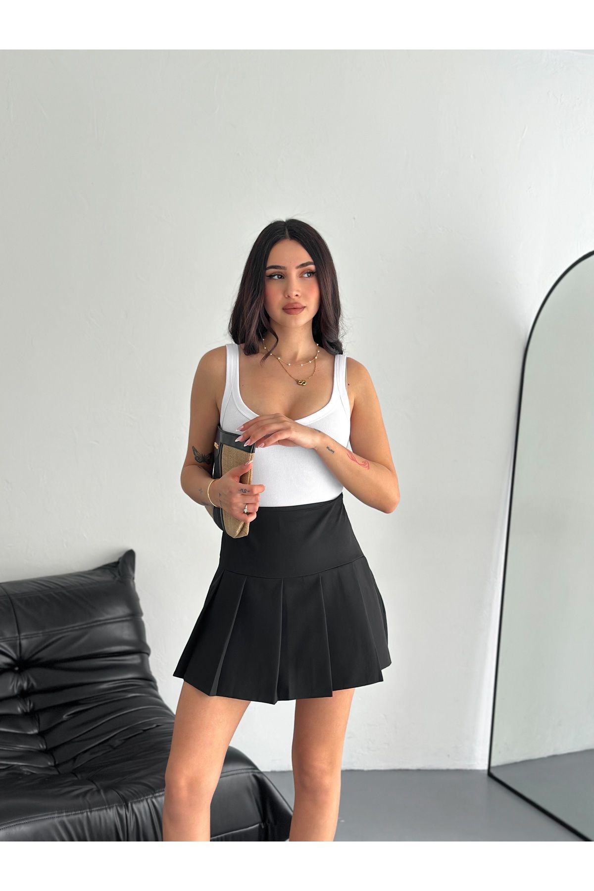 SBL COLLECTION Kadın Pile Detaylı Mini Etek