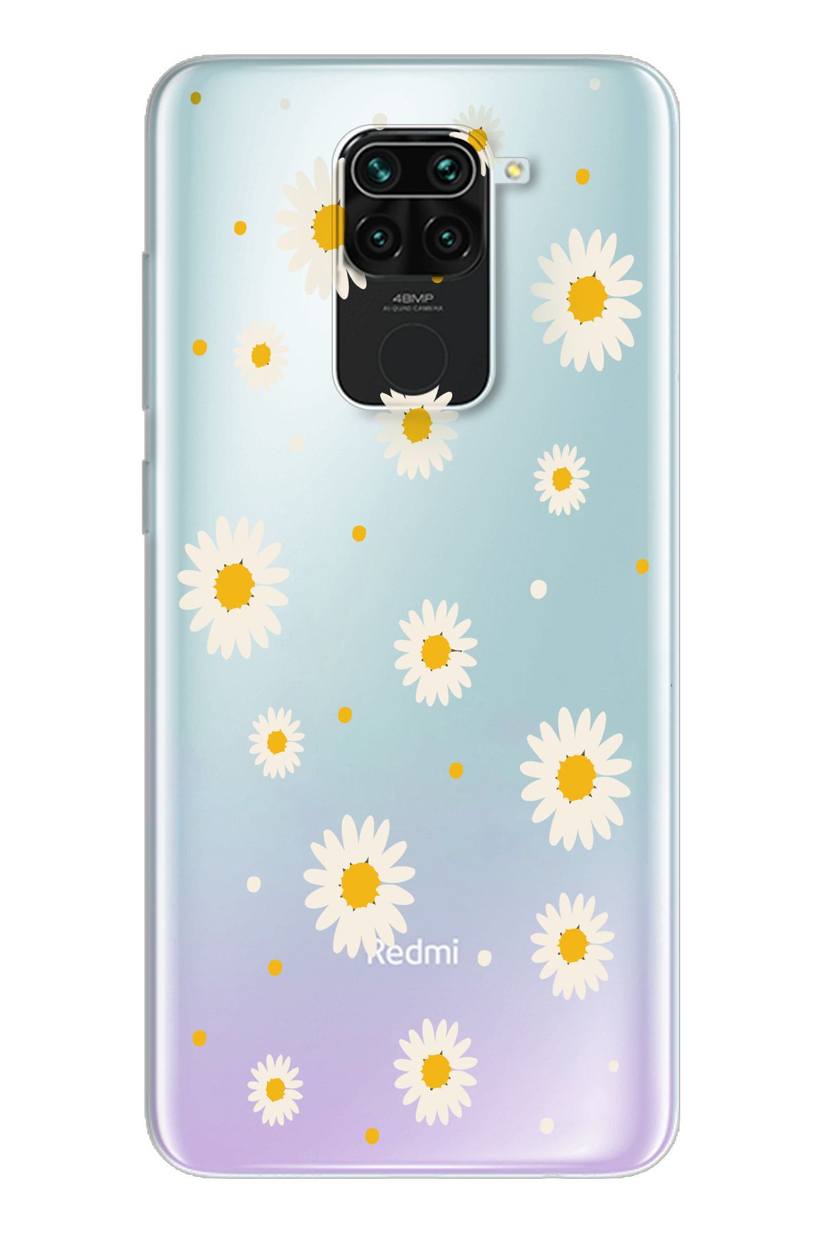moonset Xiaomi Redmi Note 9 Uyumlu Papatya Tasarımlı Baskılı Şeffaf Telefon Kılıfı