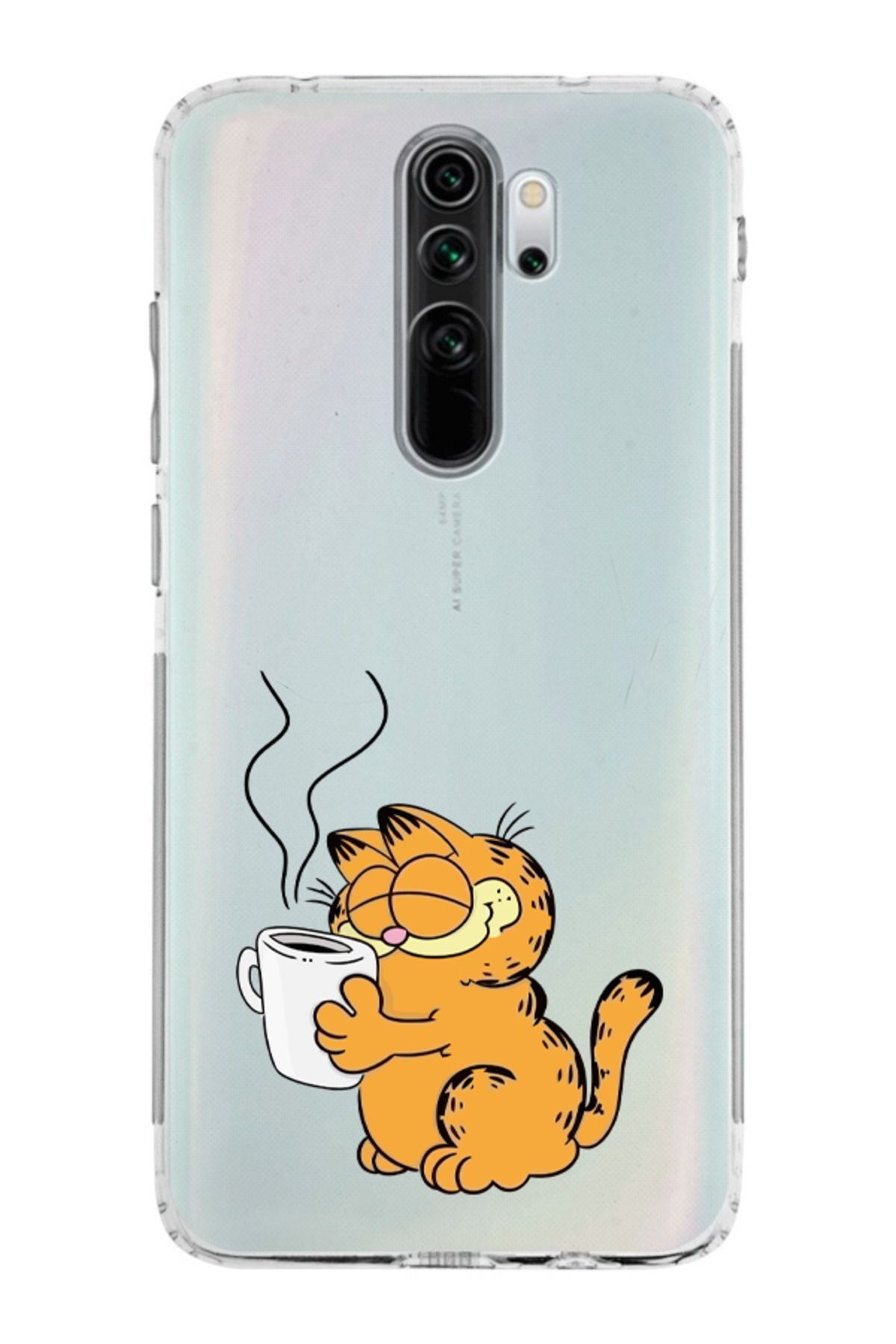 moonset Xiaomi Redmi Note 8 Pro Uyumlu Garfield Tasarımlı Baskılı Şeffaf Telefon Kılıfı