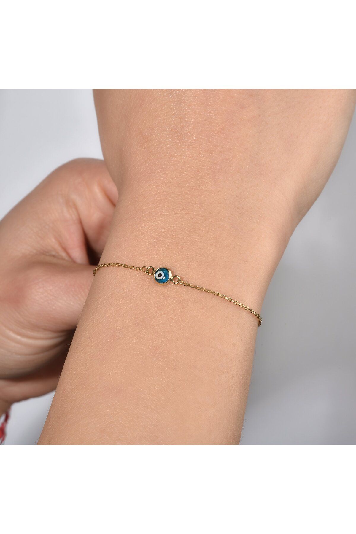 Nox Jewelry 14 Ayar Altın Kaplama Minima Açık Mavi Göz Boncuğu Gümüş Bileklik - CBS00121