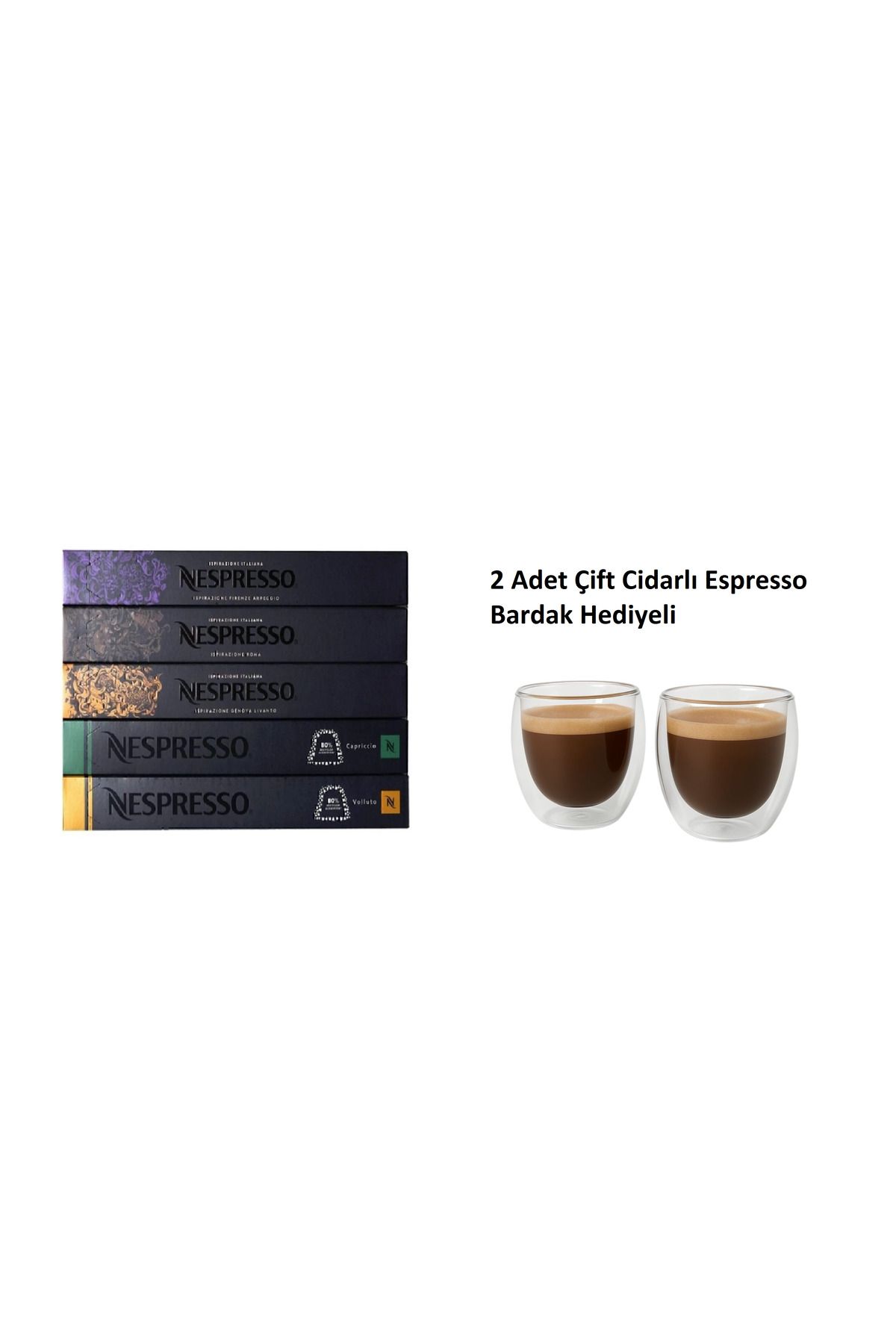 Nespresso Dengeli Italian Tatlar Serisi 5'li Set + 2 Adet 80ml Espresso Bardak Hediyeli