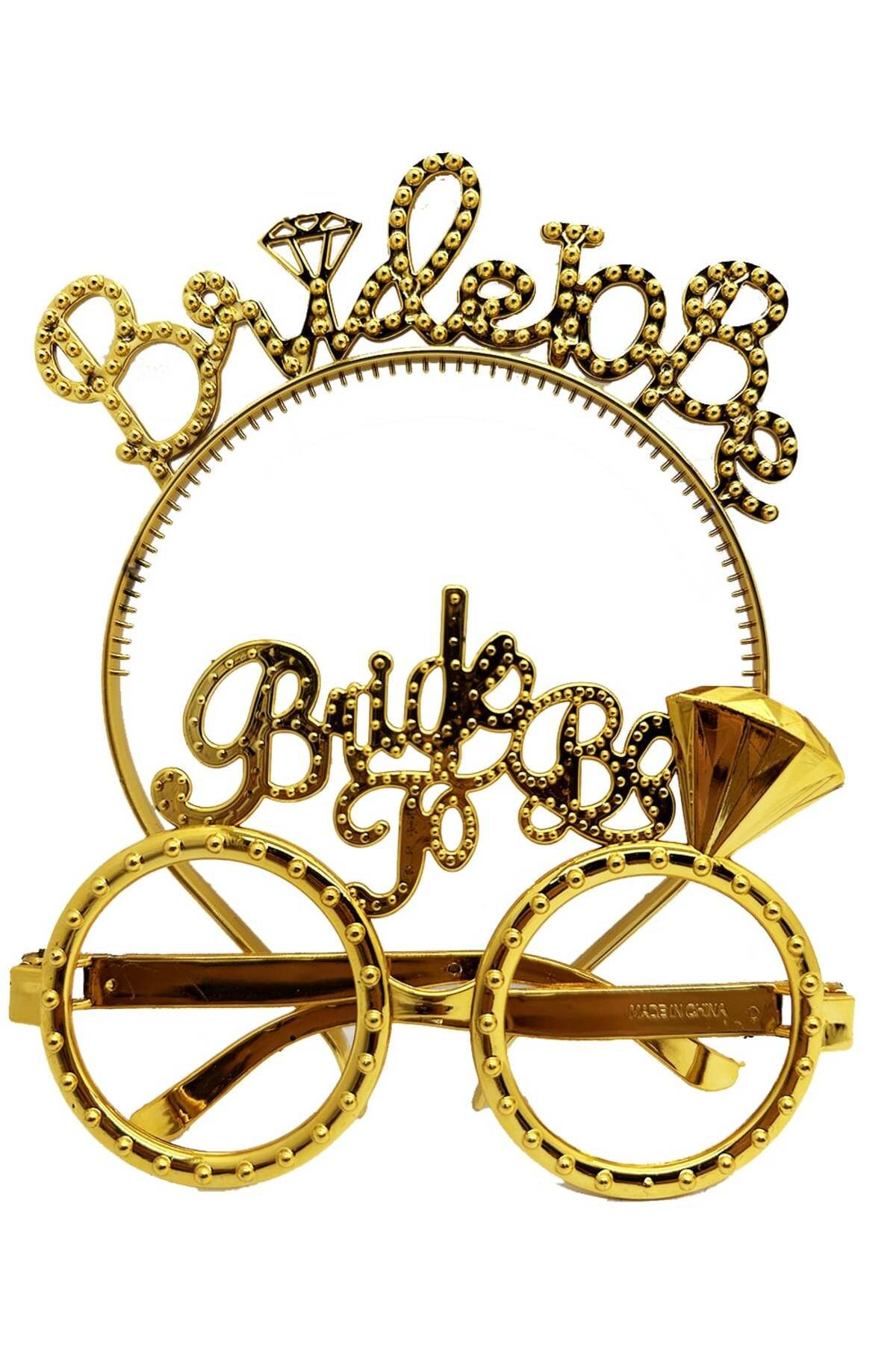 ShopZum Bride To Be Yazılı Taç ve Bride To Be Yazılı Gözlük Seti Altın Renk