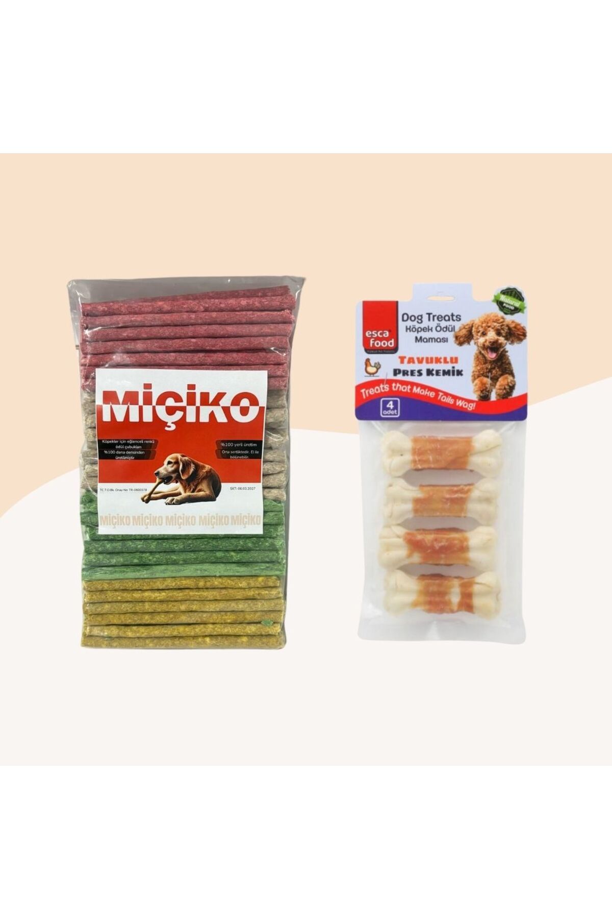 Miçikopet 100Lü Renkli Munchy Köpek Ödülü + 4Lü Tavuklu Kemik 7Cm