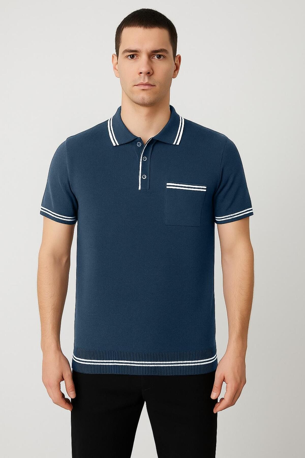 sovl Siyah Düğmeli Erkek Triko Tişört T Shirt