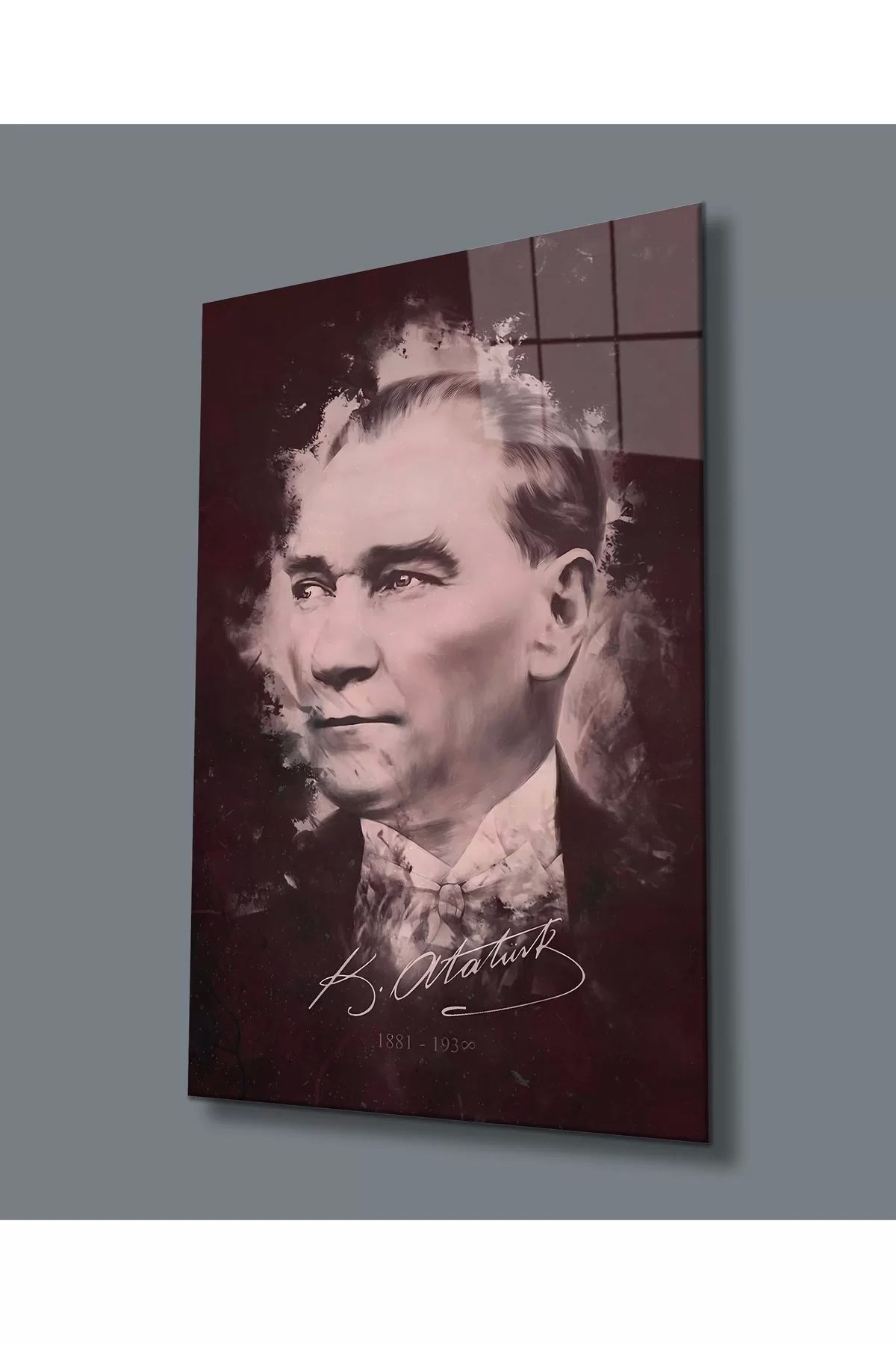 ÖYKÜ VE YİĞİT Atatürk Portresi Uv Baskılı Cam Tablo, Ev Ve Ofis Duvar Dekoru Hediyelik