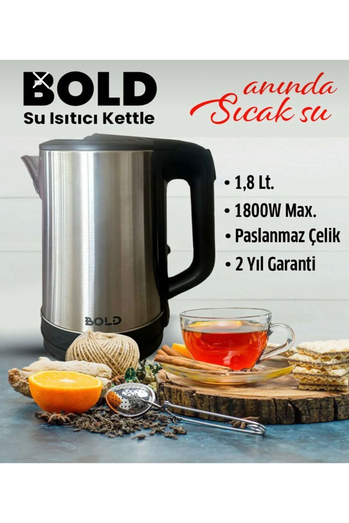 BOLD 2296 Su Isıtıcı Kettle Anında Sıcak Su 1,8 Litre