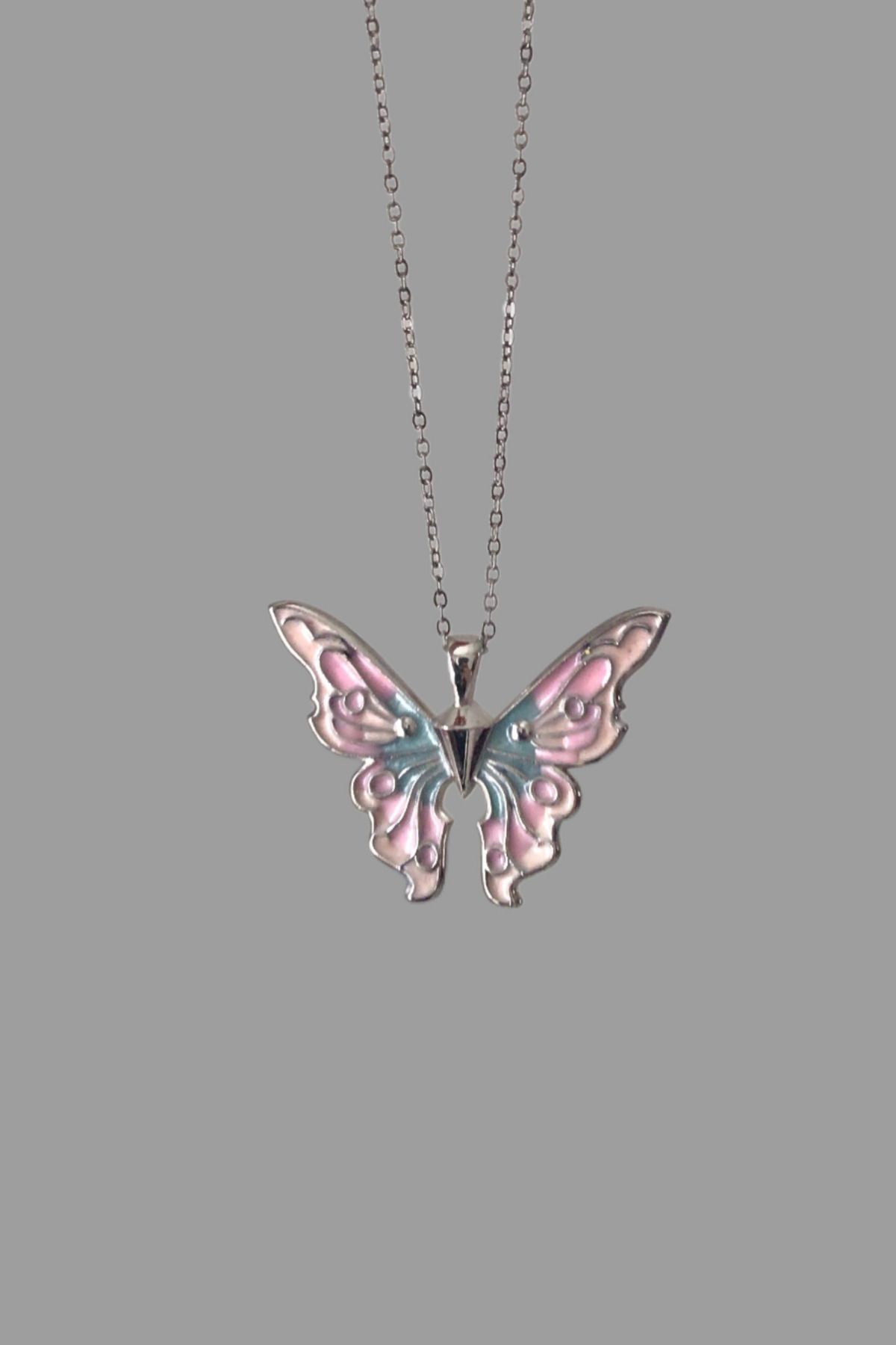 AurorAccessory Fairytopia Renkli Büyük Kelebek Model Çelik Zincir Kolye 45 cm