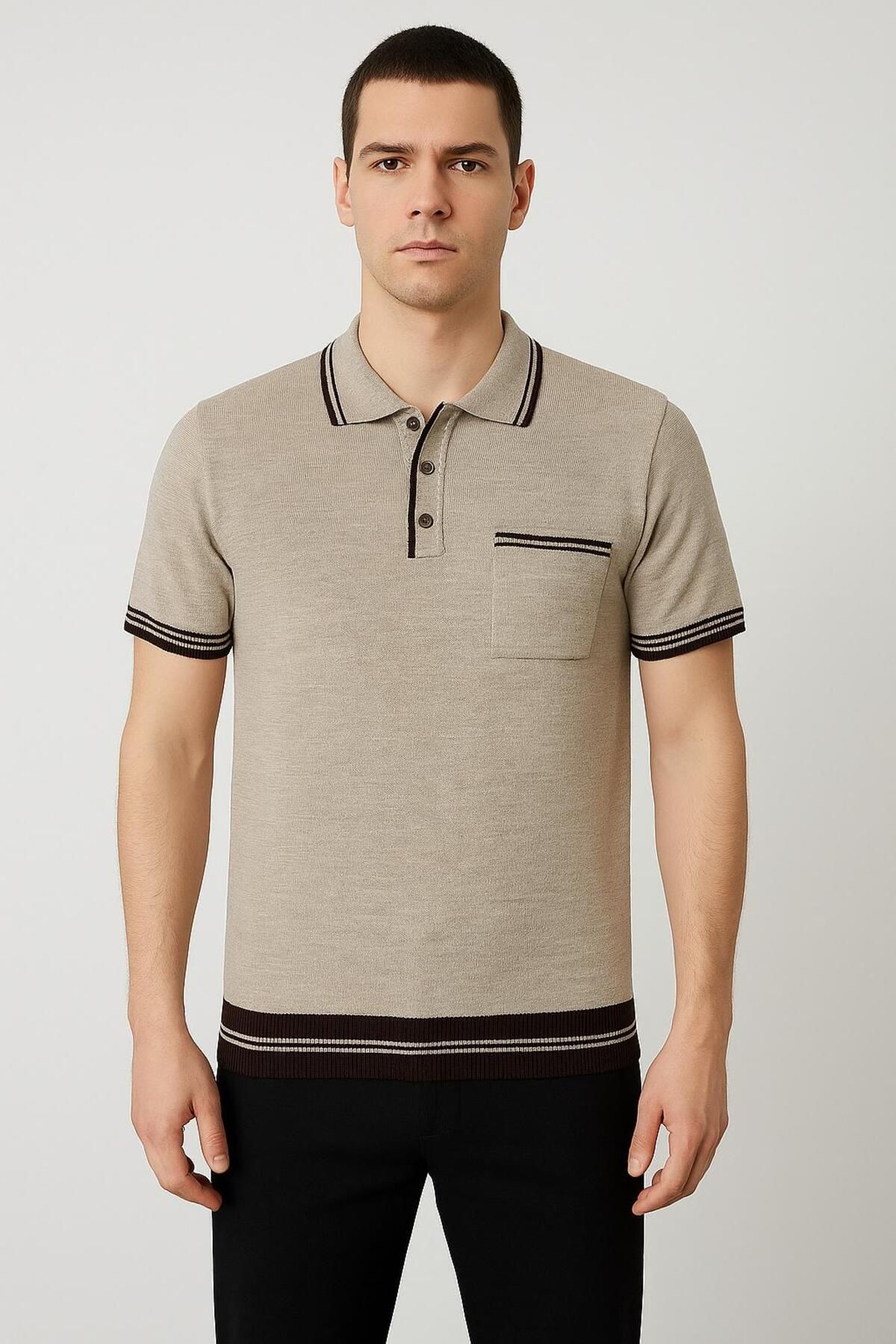 Foxstep Siyah Düğmeli Erkek Triko Tişört T Shirt