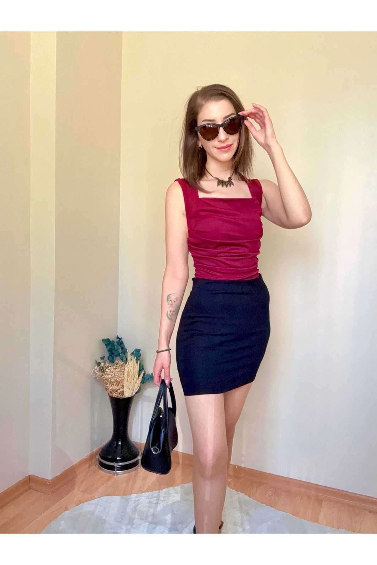 CCTWEAR Drape Kare Yakalı Dalgıç Crop