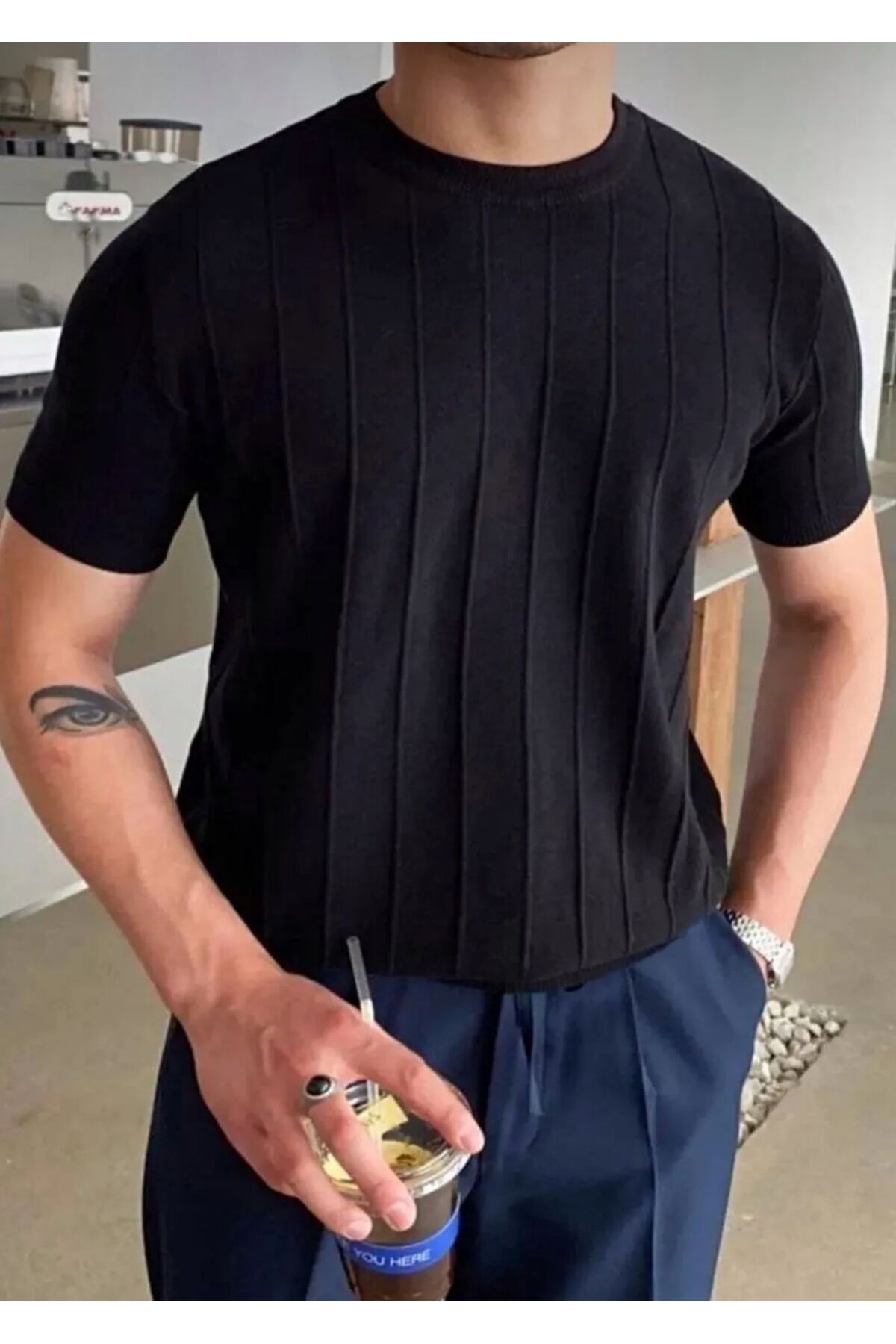 Butik Erkek Bisiklet Yaka Örme Triko T-shirt