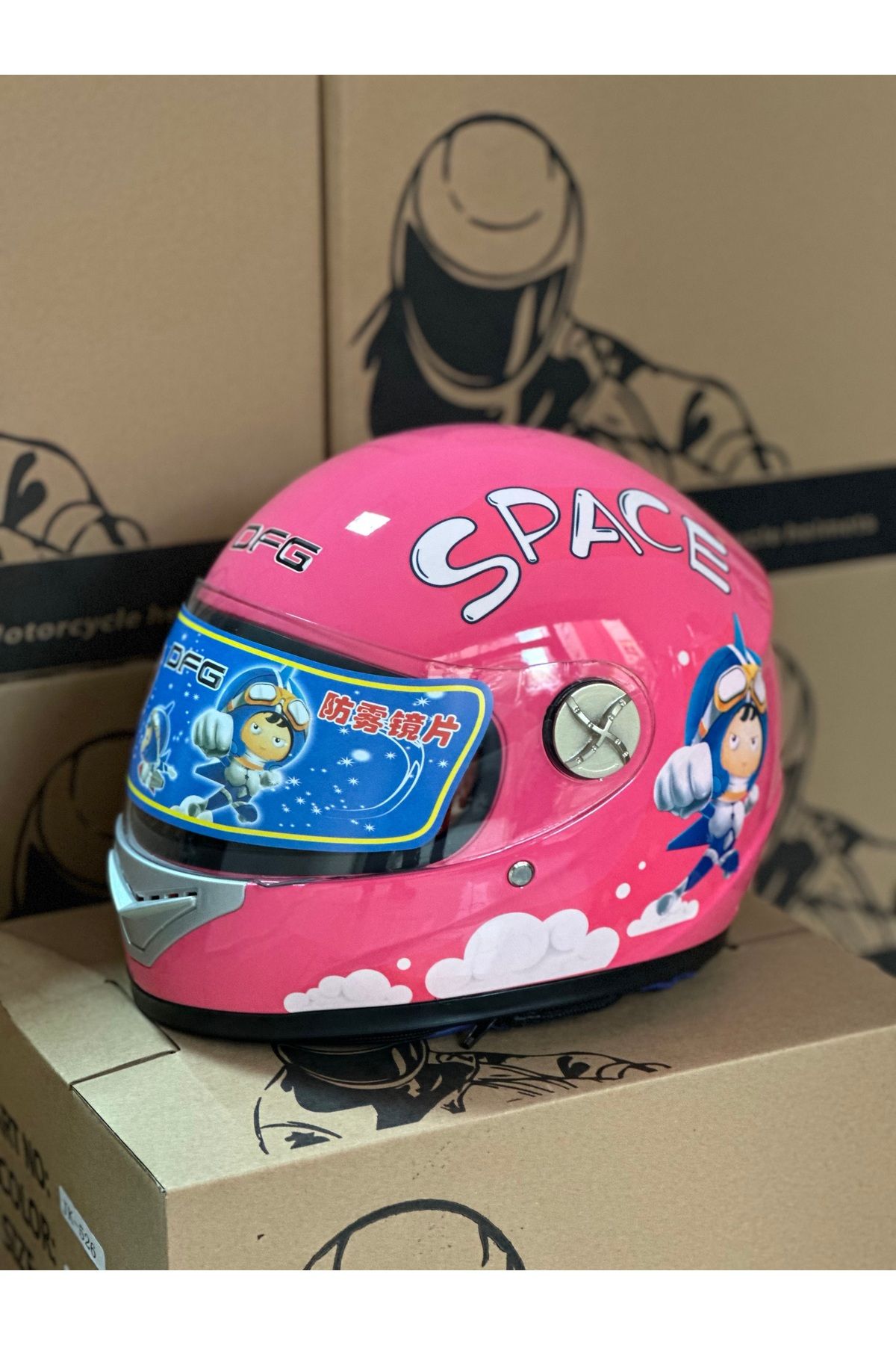 Palas Motor PEMBE SEVİMLİ ÇOCUK MOTOR KASK / 7-12 YAŞ UYUMLU / ÇIKARILABİLİR BOYUNLUKLU