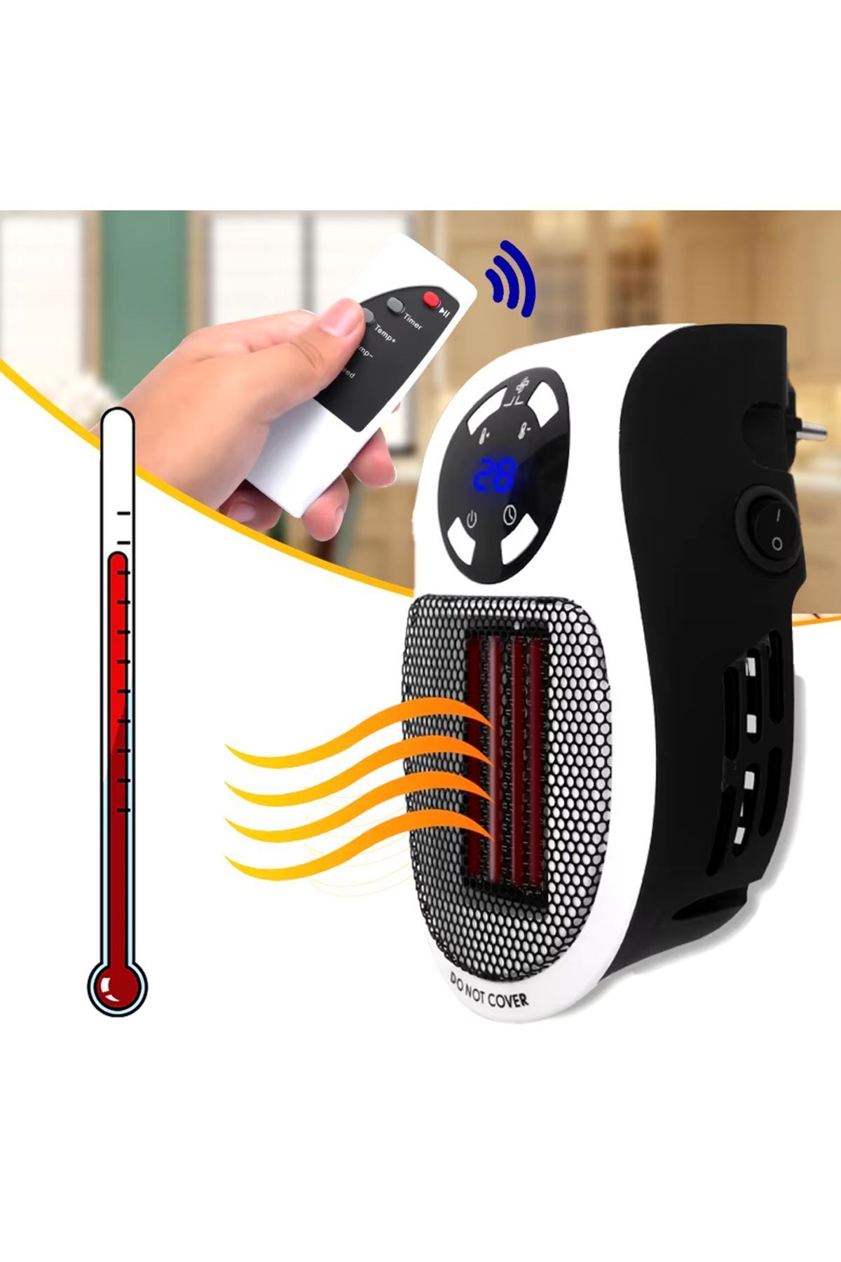 RubyBoutiques 500 WATT PRİZ TİPİ UZAKTAN KUMANDALI TAŞINABİLİR ISITICI (ZAMANLAYICI) (OM-121 - BLC6479-5221