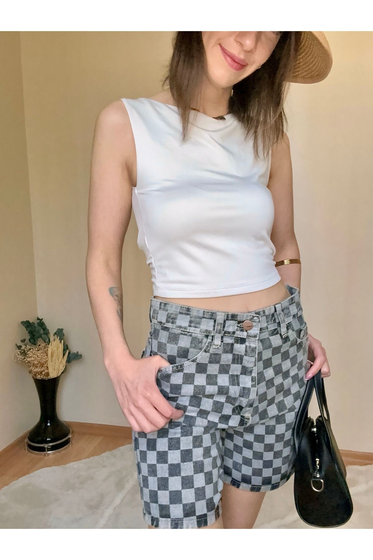 CCTWEAR Yıkamalı Desenli Denim Şort