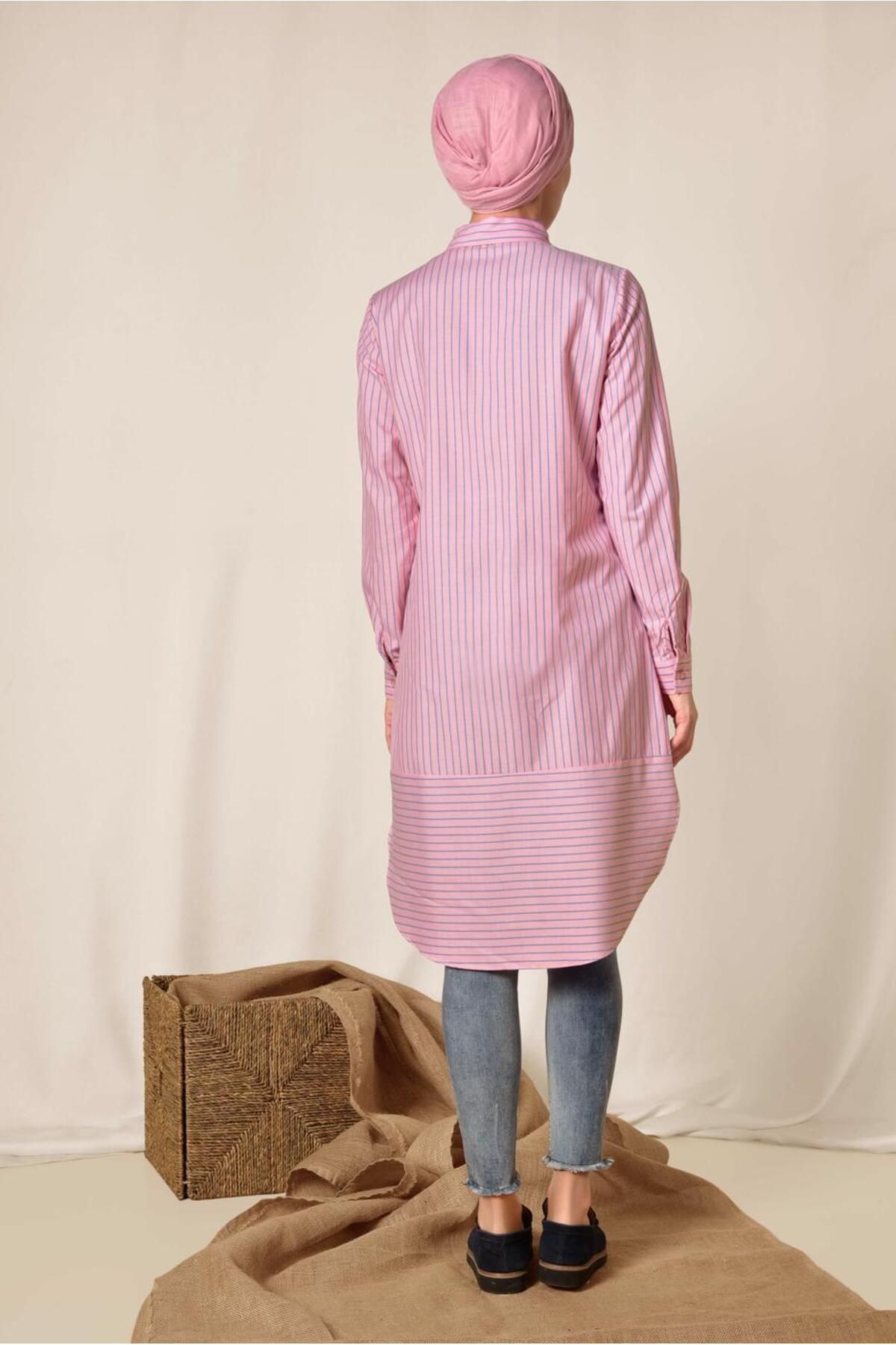 Alvina-4979 Model Buttoned Stripe Patterned Tunic 3