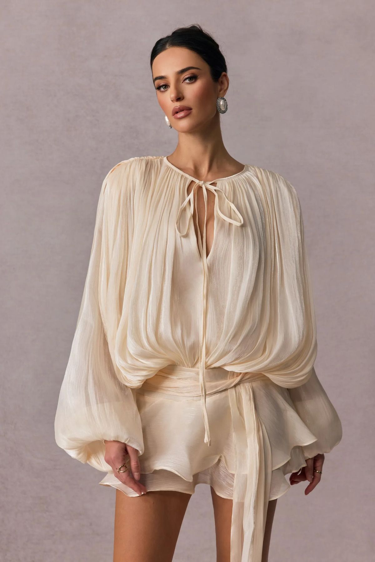 FASHION COCKTAIL Üstü Salaş Eteği Süper Kısa Harici Astarlı Organze İthal Abiye Davet Kokteyl Tasarım Designer Elbise