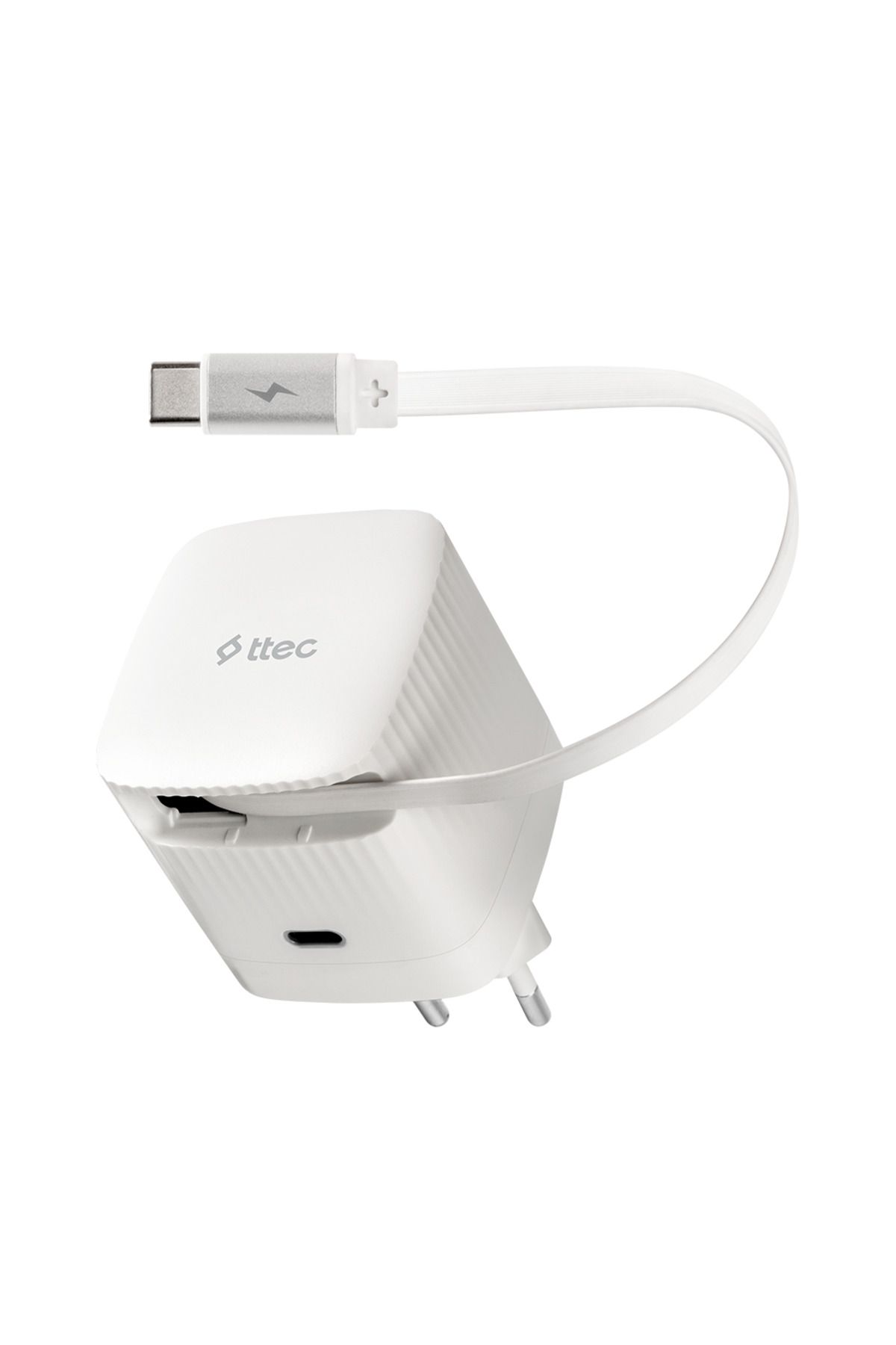 Ttec SmartCharger GAN 65W PD Seyahat Hızlı Şarj Aleti USB-C + Dahili PD 65W 70cm USB-C Şarj Kablosu