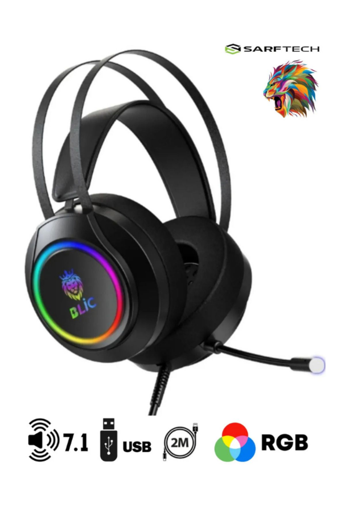 Hietech Gaming Oyuncu Mikrofonlu Kulaklık Rgb Led Işıklı Usb 7.1 Bgh3