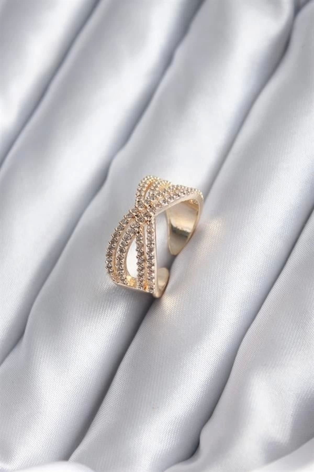 FASHIONLINE Gold Renk Zirkon Taşlı Kadın Yüzük