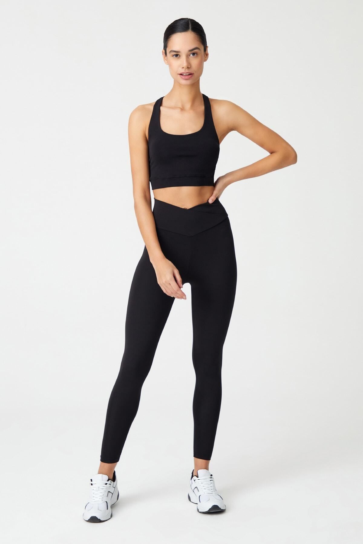 NEWCO Siyah Çapraz Bel Detaylı Cross Waist Tayt Envelope