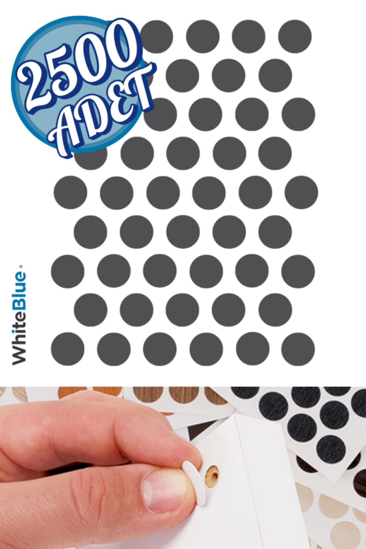 WhiteBlue Antrasit Bute Vida Tapası Yapışkanlı 14mm