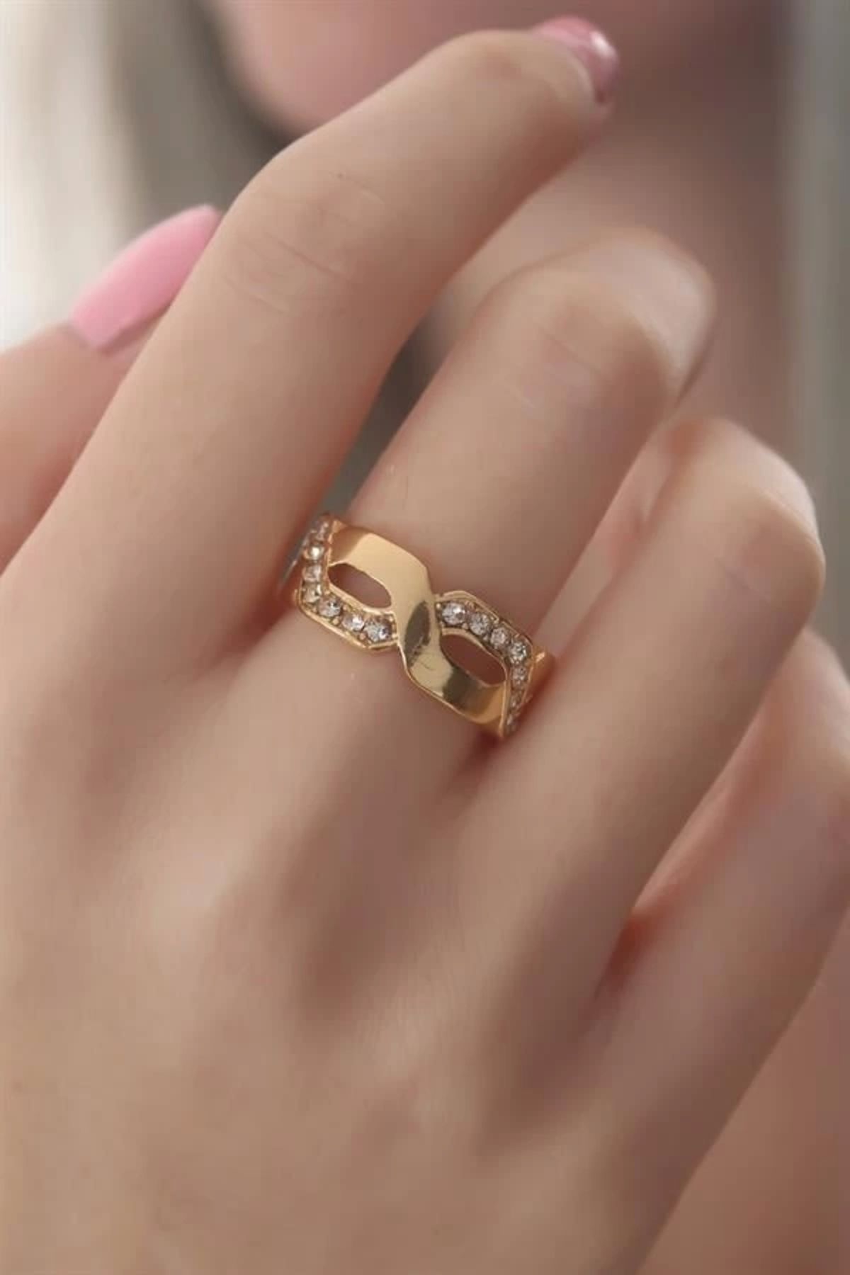 FASHIONLINE Gold Renk Zirkon Taşlı Kadın Yüzük