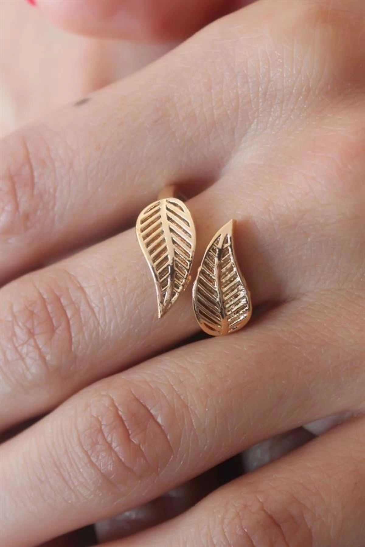 FASHIONLINE Gold Renk Yaprak Model Kadın Yüzük