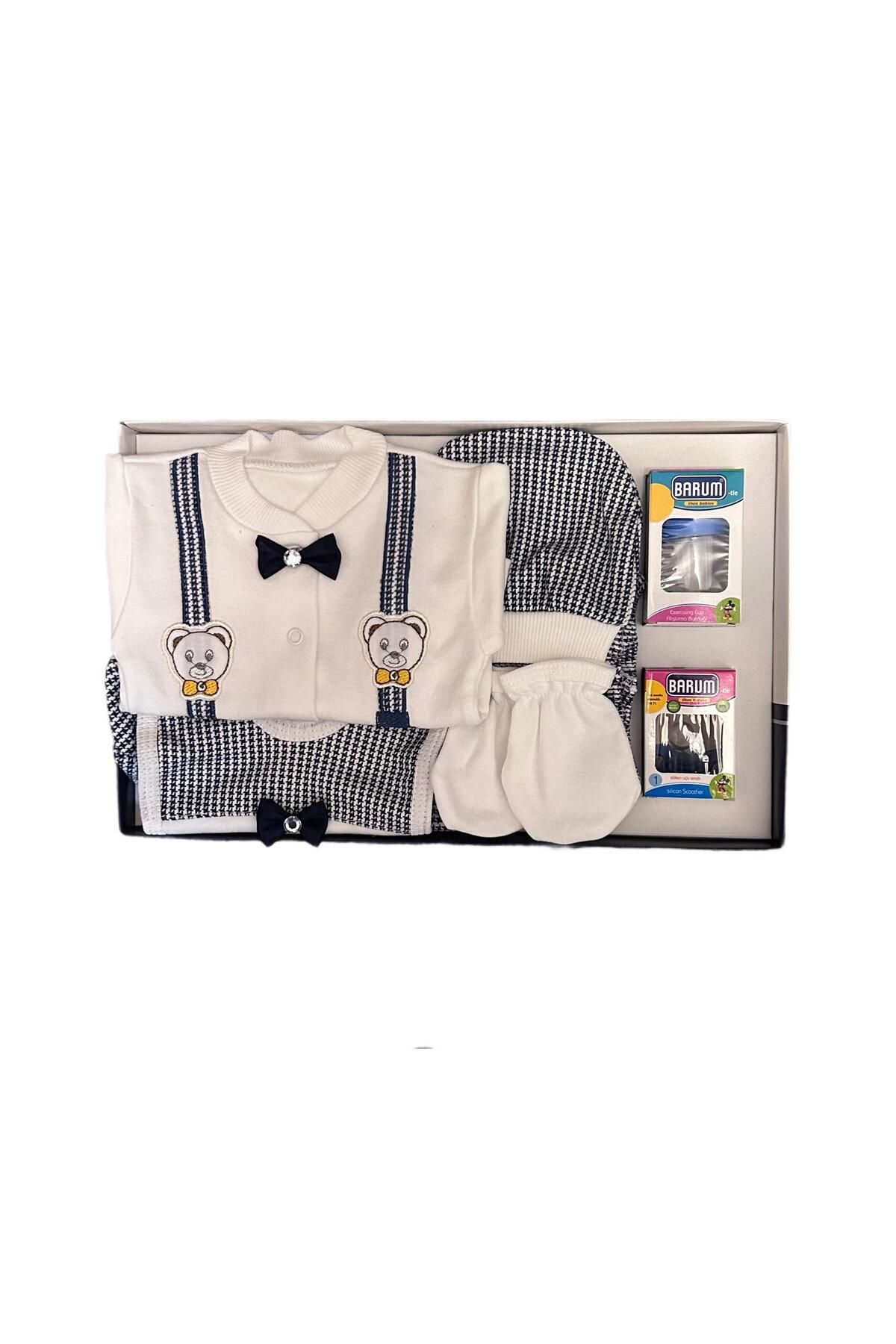Rila Collection Hastane Çıkışı Zıbın Set Askı Detaylı Papyonlu Ayıcıklı 7 Parça Lüks Erkek