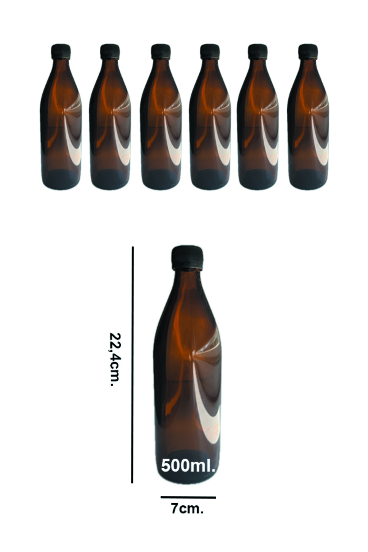 Şişecam Amber 500 ml Cam Ecza Siyah Kapaklı Şurup Boş Cam Kapaklı Şişe Ecza Şişesi 6 Adet