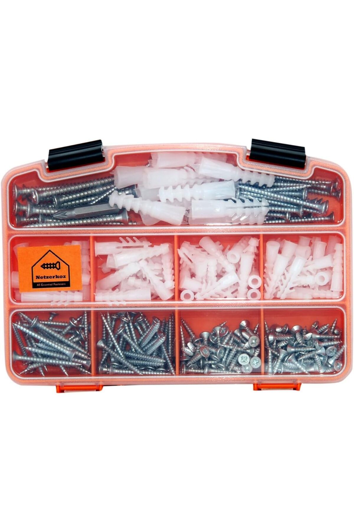 ÇAĞUR Dark All Essential Fasteners 320Parça 12 Çeşit Vida Seti, Dübelli Sunta Vidası Seti,matkap Ucu