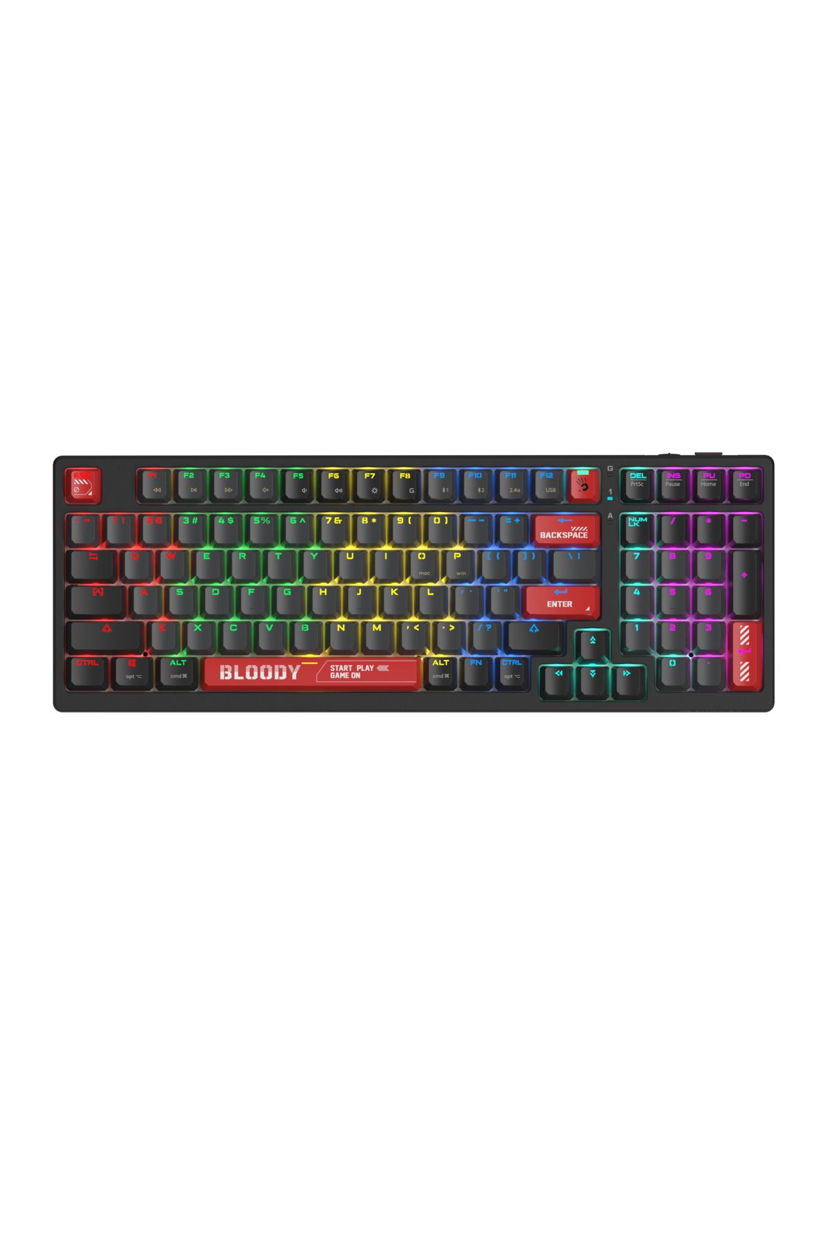 Bloody WS98 Siyah Q Türkçe 2.4G + Bluetooth Kablosuz RGB Hot Swapple Mekanik Klavye-Red Plus Switch