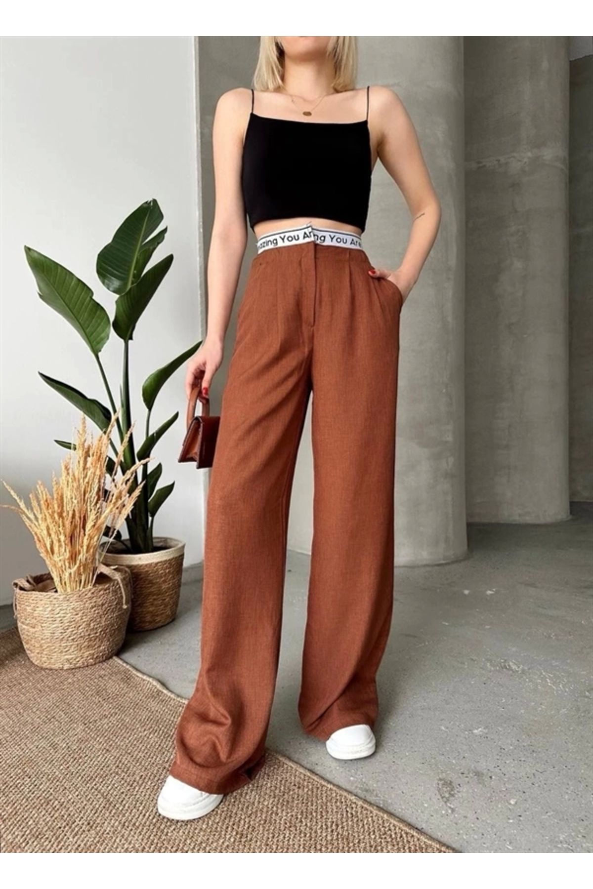 FASHIONLINE Flamlı kahve pantolon