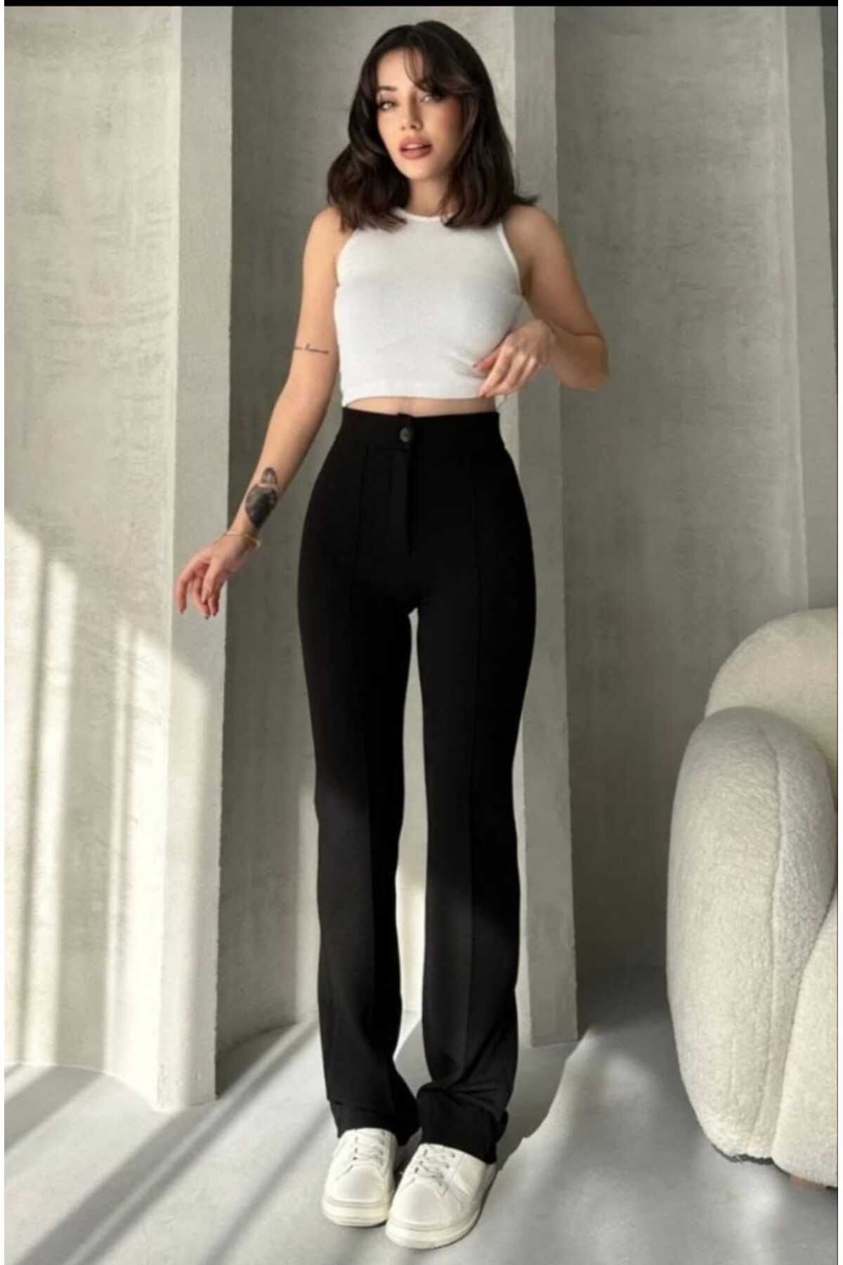 MODA Kadın Krep Kumaş Likralı Pantolon