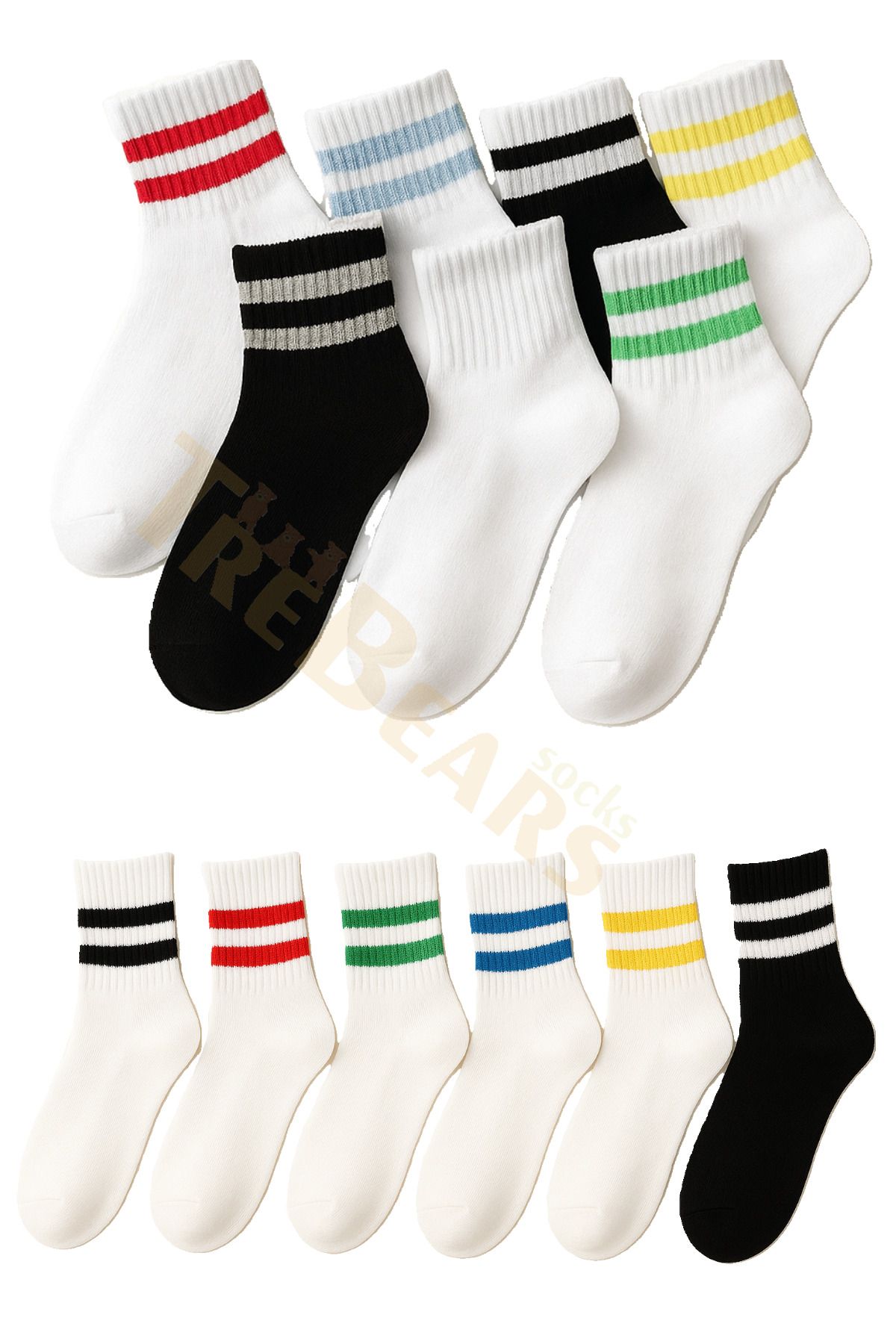 TreBears 6’lı Şeritli Tenis Çorap Seti – Unisex Spor Tarz
