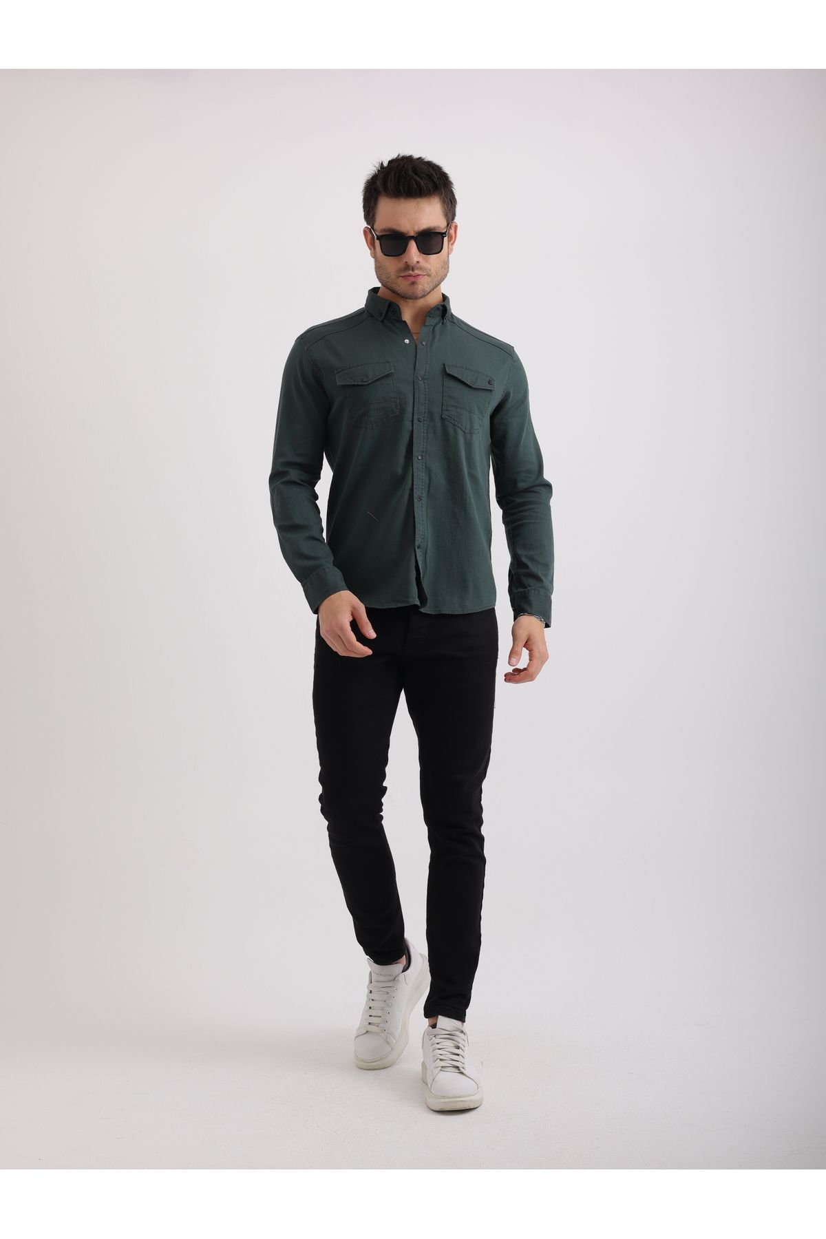 Sabe Erkek Slim Fit Nefti Likralı Kot Gömlek