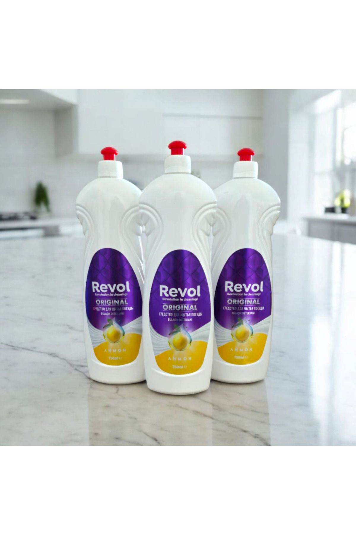 REVOL Sıvı Bulaşık Deterjanı Limon Kokulu 750 Ml. 3'lü Set