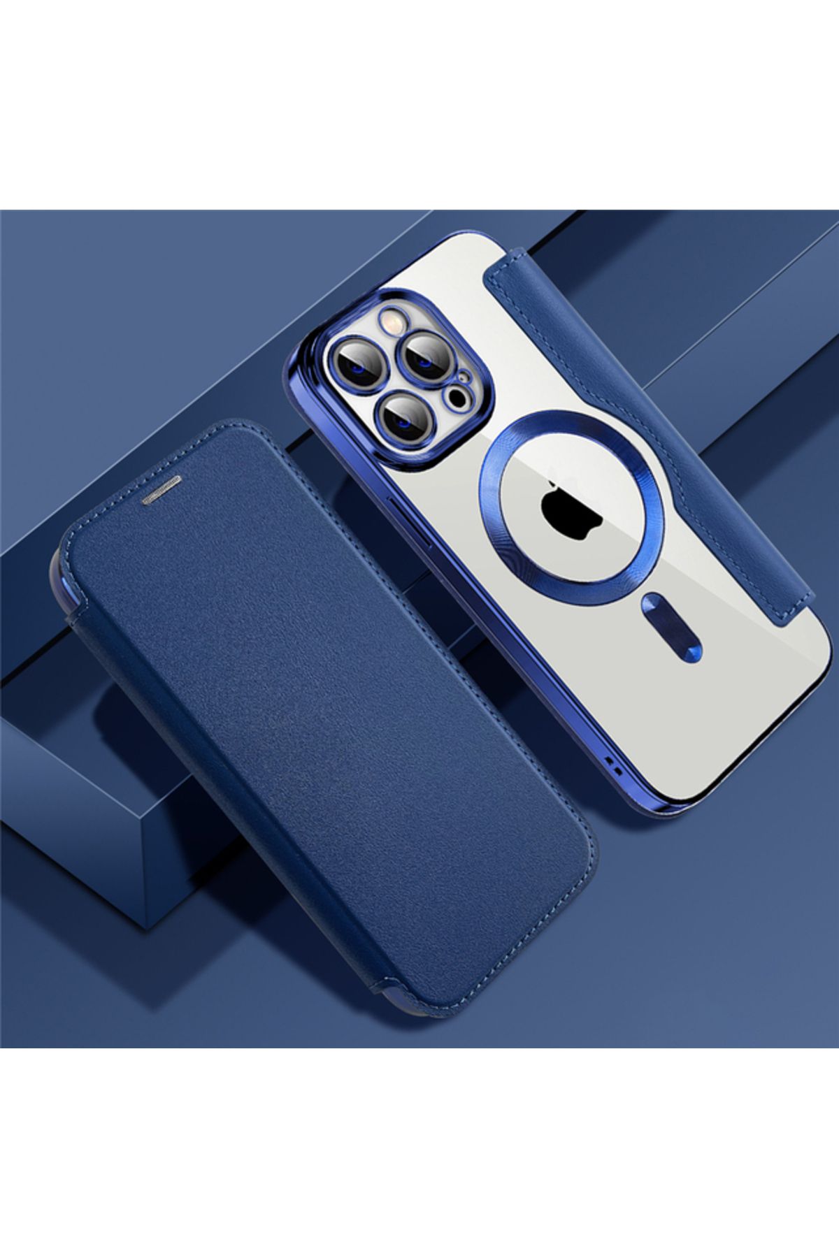 REDz Accessories Husă De Card Magsafe, Hibridă, Aspect Piele, Compatibilă Cu Iphone 14 Pro, Portofel Pentru Carduri, Silicon, Albastră - One Size