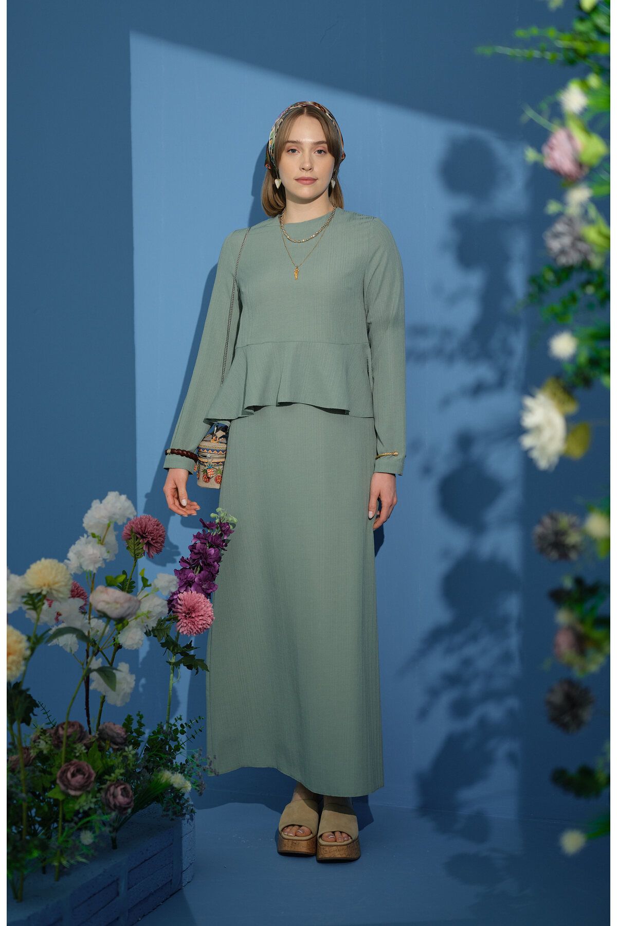 Fatma Atasoy Peplum Detaylı Mint İkili Takım