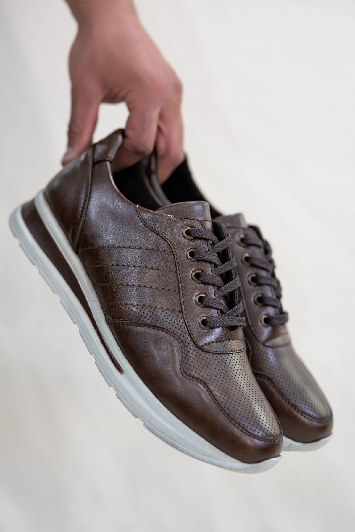 OBAY LİFE Erkek Kahve Suni Deri Bağcıklı Günlük Casual Ayakkabı Sneaker NBR4036
