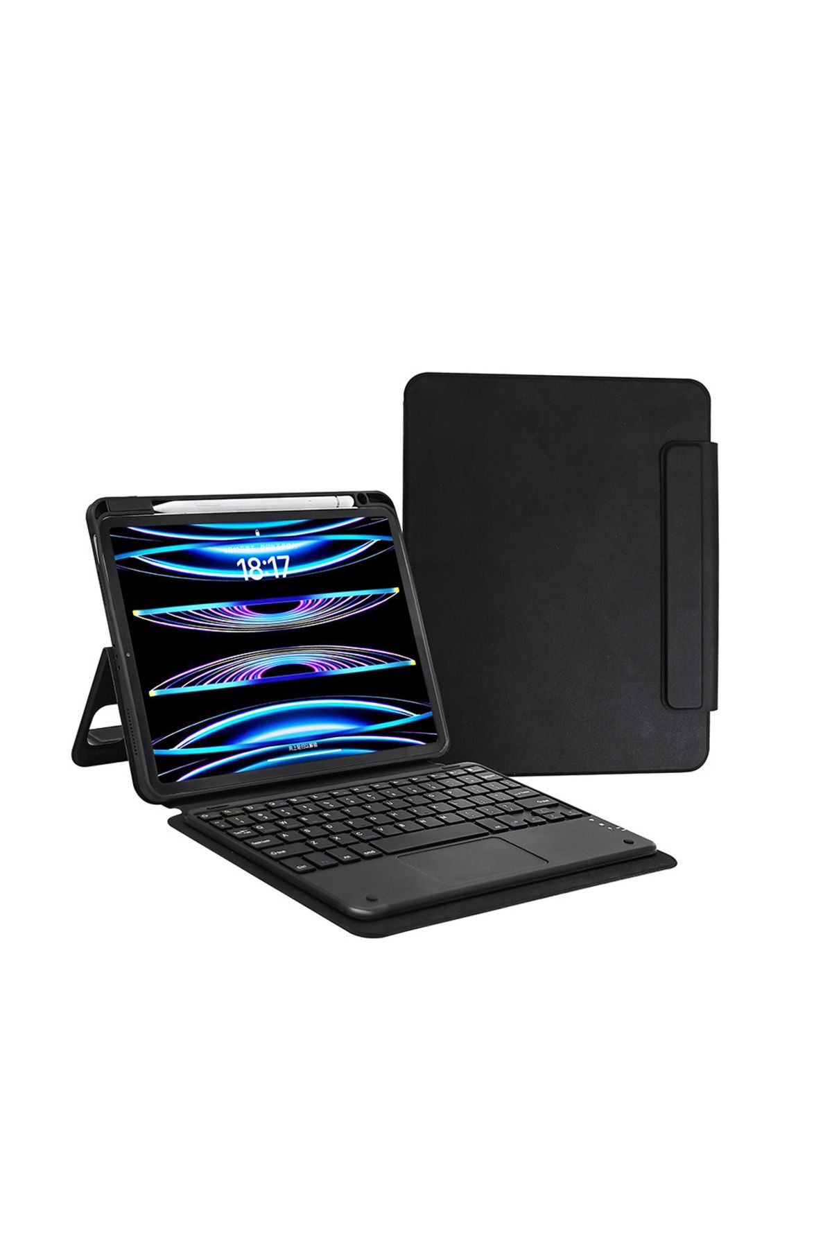 Uzaklarda Arama iPad Pro 11 2024 UZRM Border Keyboard Bluetooh Bağlantılı Standlı Klavyeli Tablet Kılıfı - Siyah
