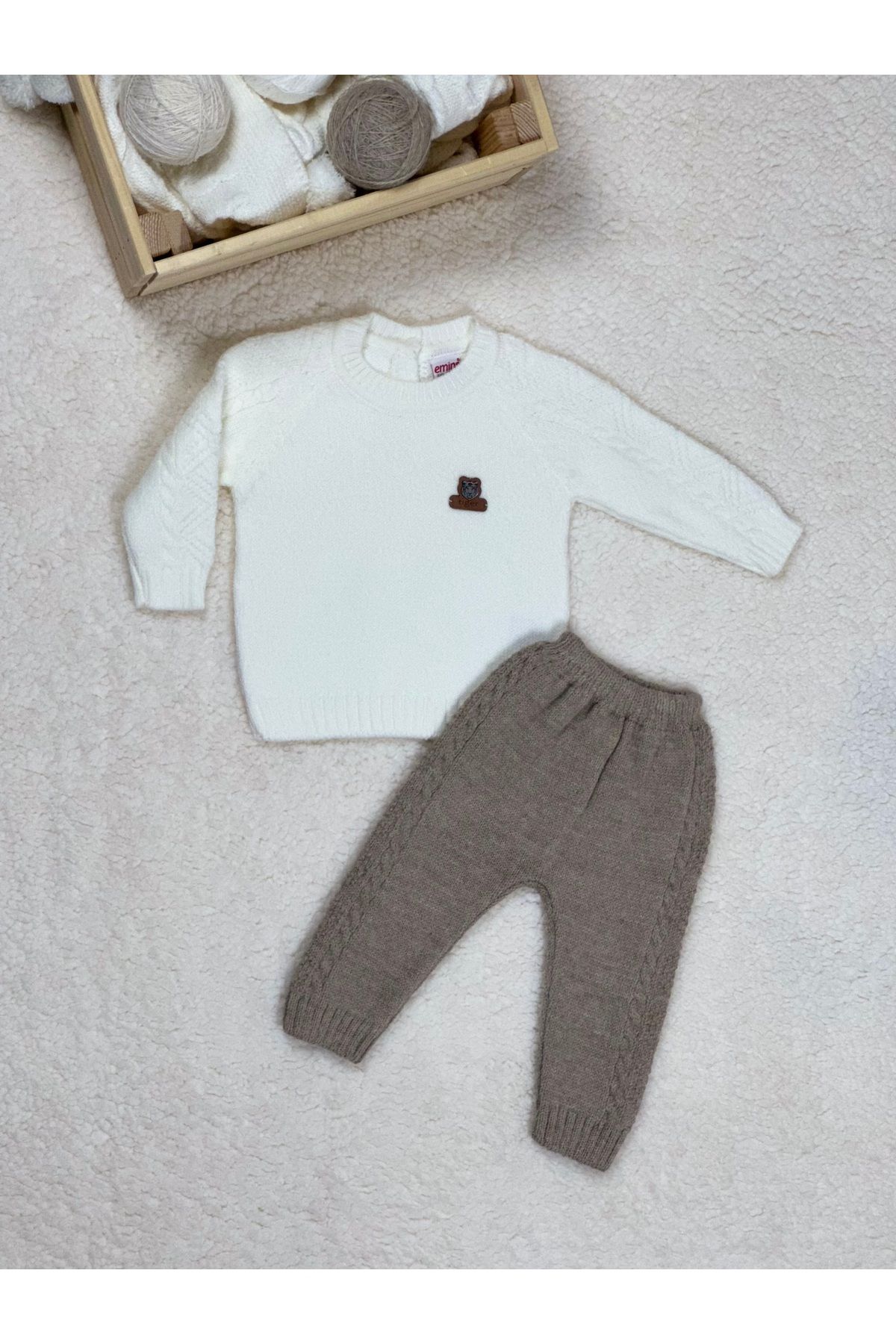 E&S EMİN'S emins Triko Erkek Bebek Tiger Armalı Reglan Ajurlu Üst Beli Lastikli Ajurlu Pantolon Alt-Üst Takım