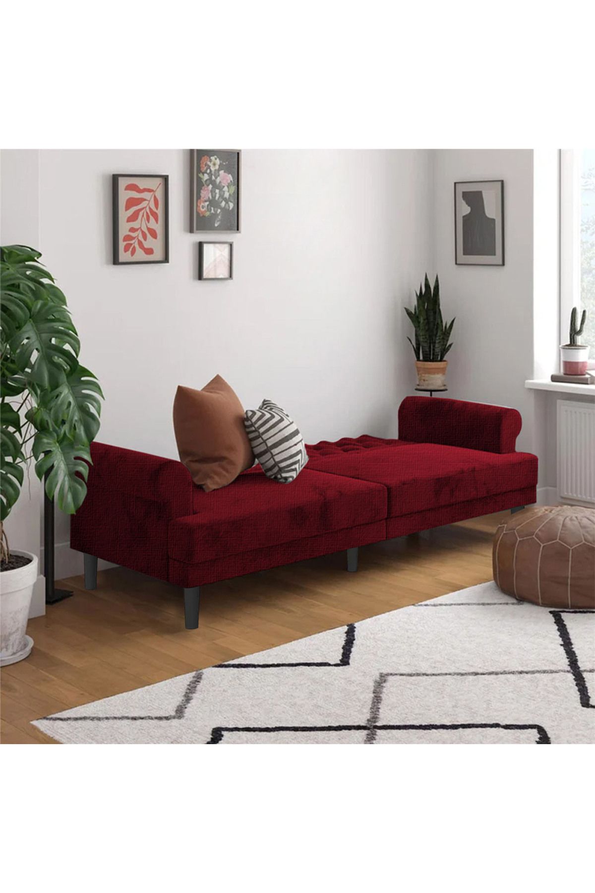 Lazy Vibes-Nova | 2 In 1 Sofabed Linen Upholstered - 212x84x82٫5 - Burgundy 7