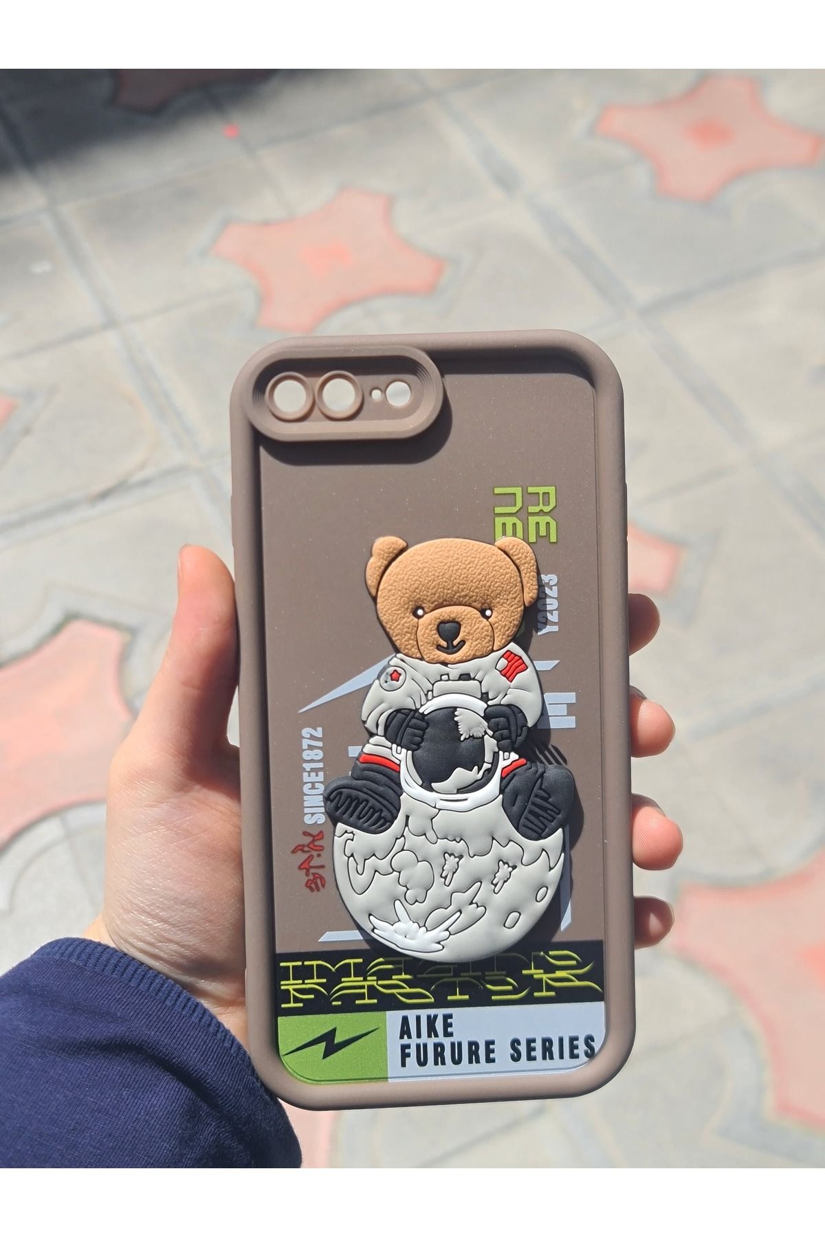 CEP-HANE Apple İphone 7 Plus Kabartmalı 3D Ayıcık Desenli Silikon Kamera Korumalı Lansman Ayıcıklı Kılıf