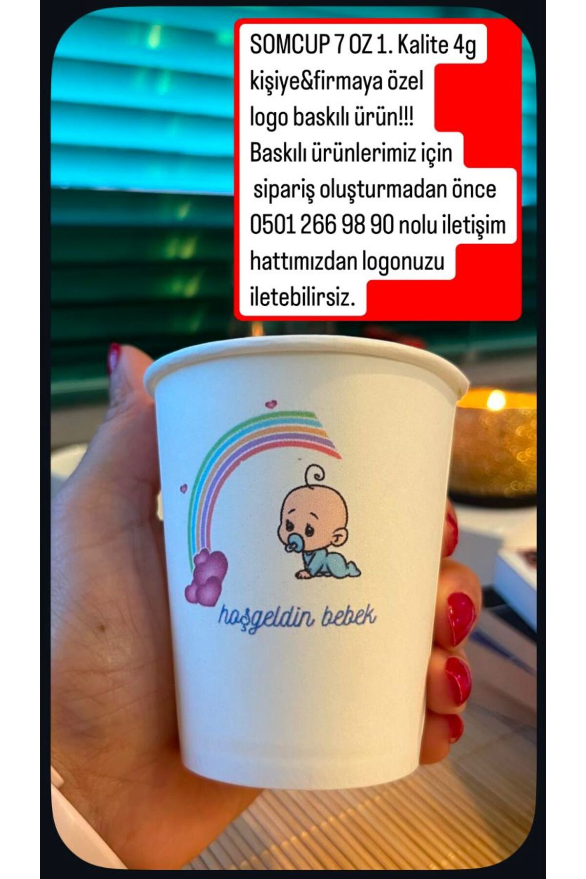 som SOMCUP Kişiye&firmaya özel baskılı logolu 7 Oz (50 Adet) 1. kalite karton bardak