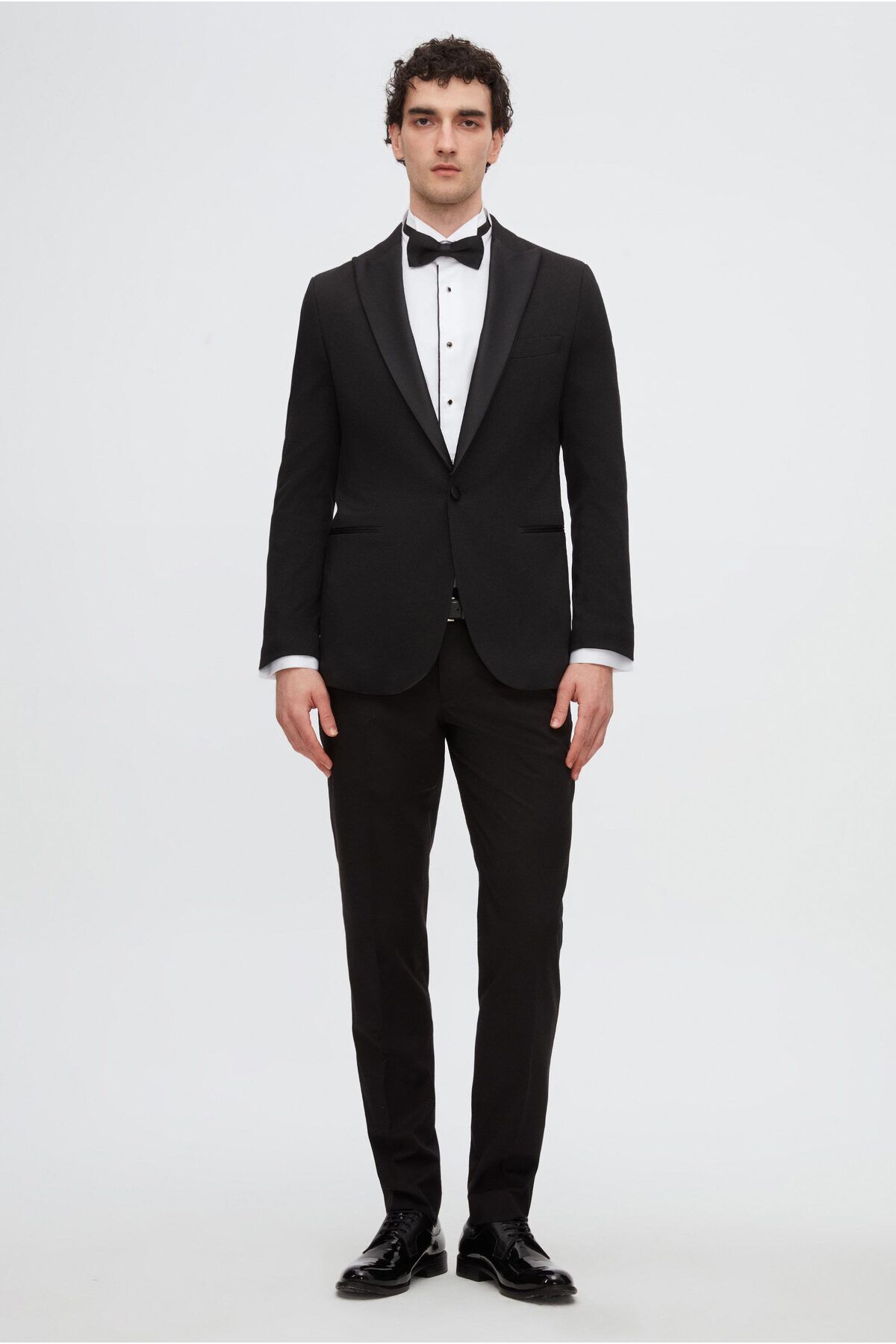 D'S Damat-Ds Damat Slim Fit Black Dobby Groom & Tuxedo Suit 4