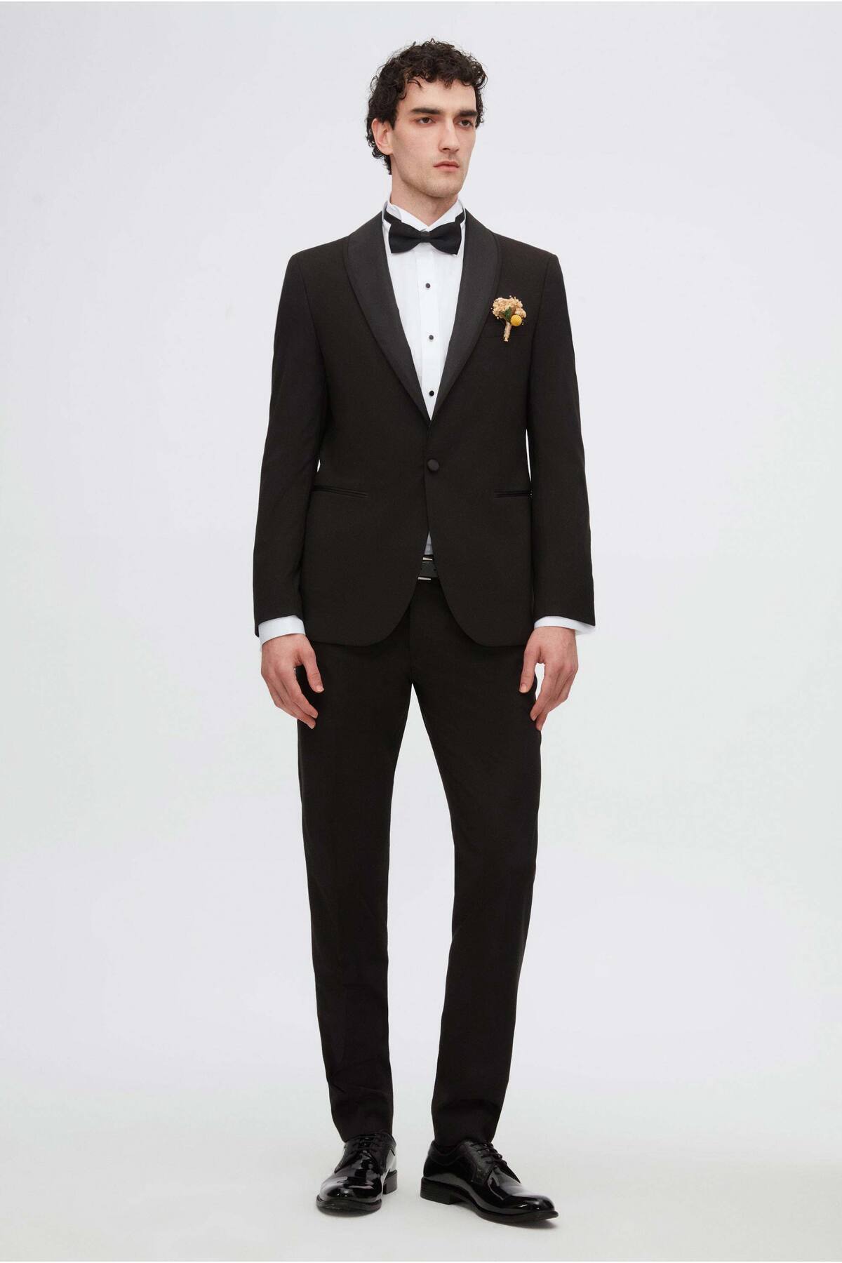 Twn-Black Slim Fit Tuxedo - Plain Groom Suit with Vest 4