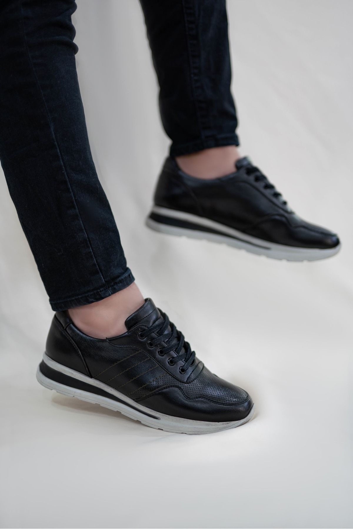 mihra home Erkek Siyah Suni Deri Bağcıklı Günlük Casual Ayakkabı Sneaker MİHRA4036