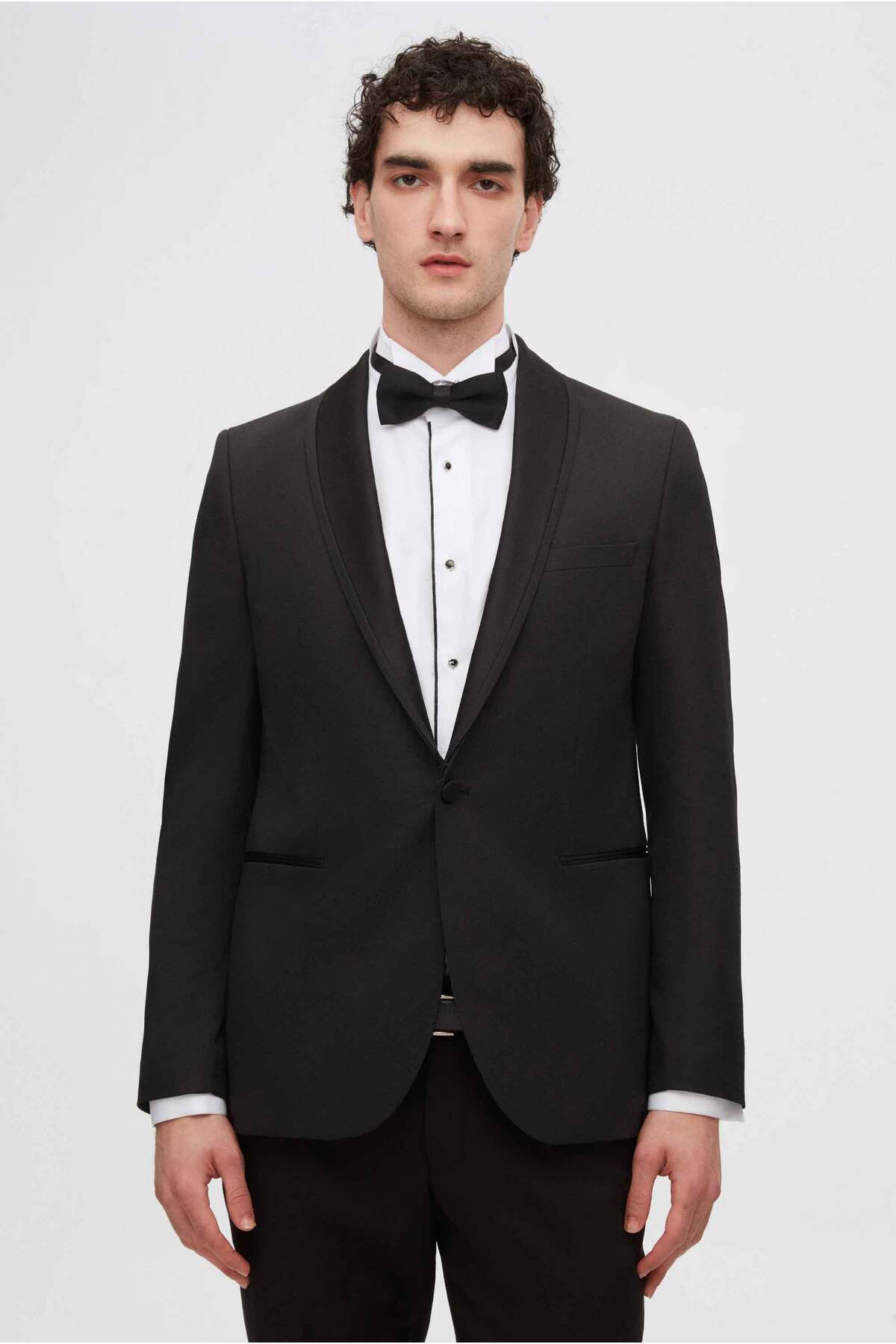 Twn Slim Fit Siyah Armürlü Smokin Takim Elbise