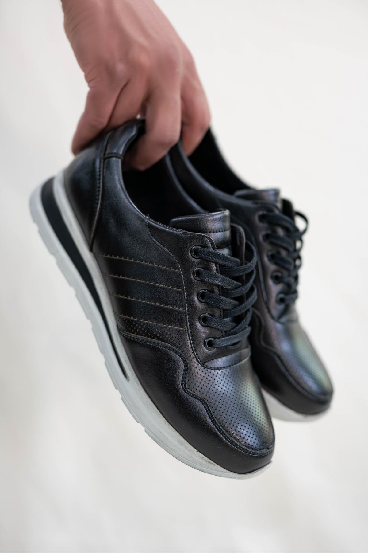 OBAY LİFE Erkek Siyah Suni Deri Bağcıklı Günlük Casual Ayakkabı Sneaker NBR4036