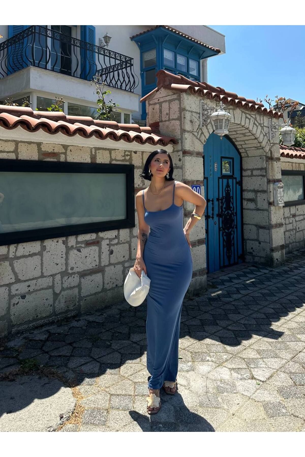 MY LİKA İP ASKILI UZUN SANDY ELBİSE